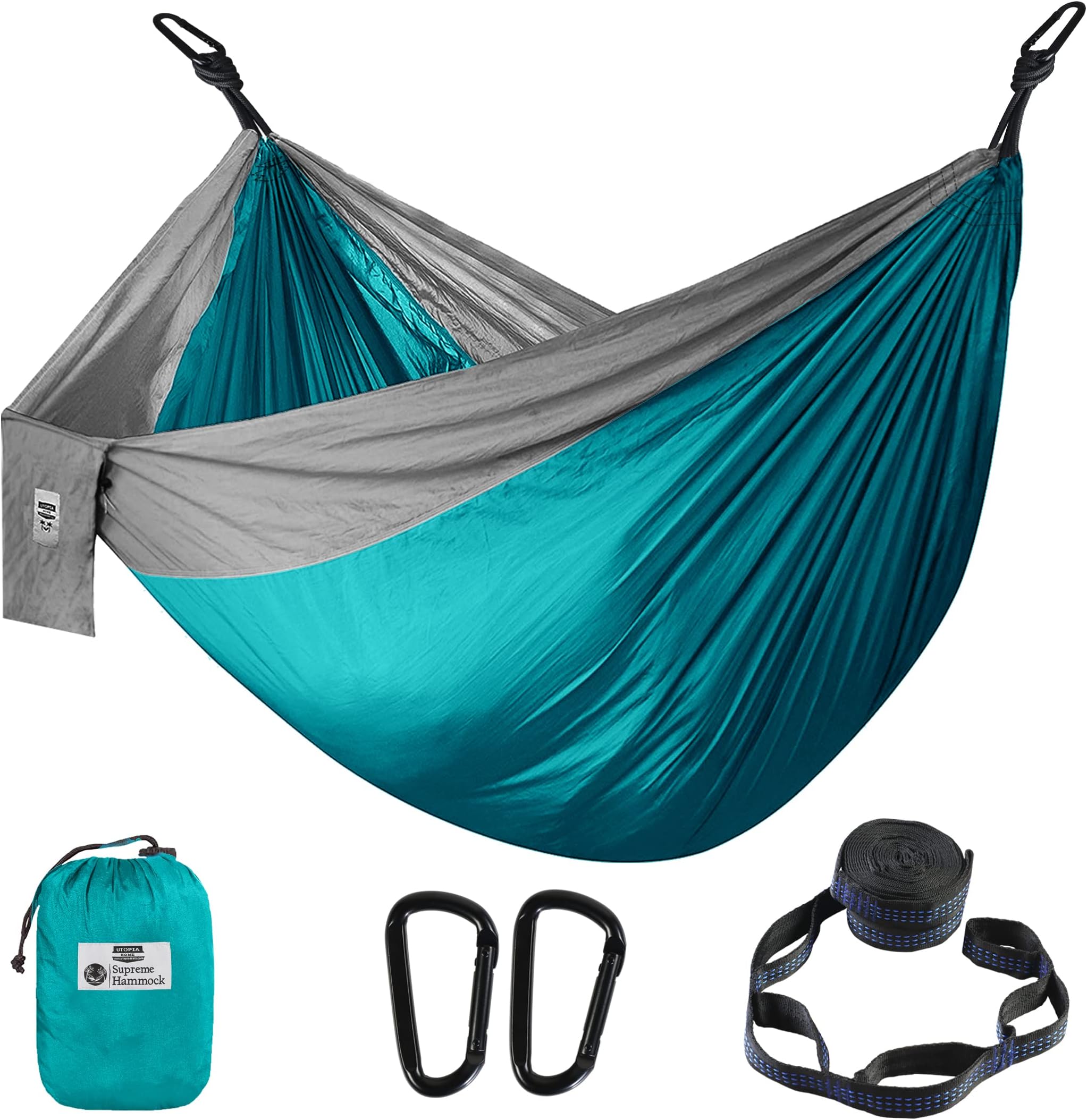 Utopia Home Camping Hammock Double & Single with 2 Tree Hammock Straps, Travel Hammock Backpacking Nylon Parachute Hammock for Outdoor & Hiking