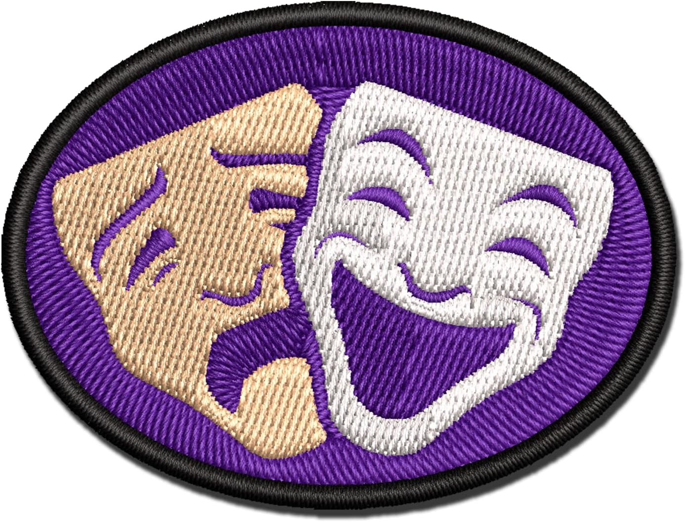 Drama Tragedy Comedy Masks Theater Multi-Color Embroidered Iron-On Patch Applique - Large 3.5 Inch