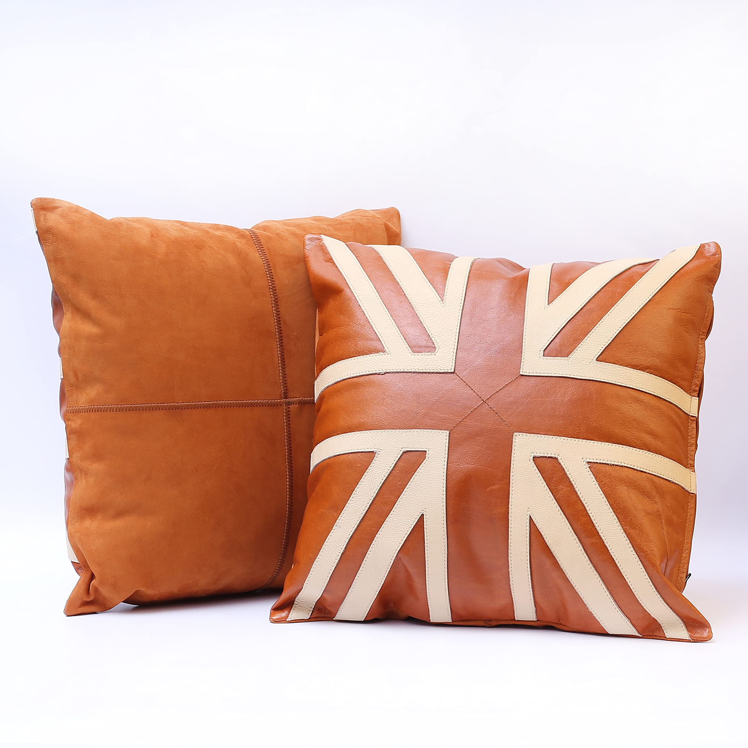 Hide&Stone™ (20" x 20") The Union Cow Genuine Luxury Full Grain Buffalo Nubuck & Cow Leather Pillow Cushion Cover A+ Grade Real Leather