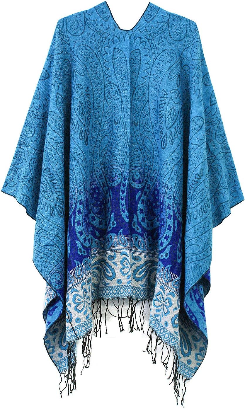 Urban CoCo Women's Retro Style Vintage Pattern Tassel Poncho Shawl Cape Wraps For Women - Image 2