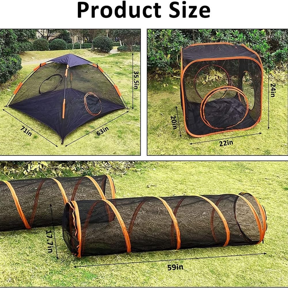 Tente for Chat, maisonnette Tunnel for Chats et Chiens, Parc for Chat avec Tunnel, Tente Portable for Animaux, Parc en Maille for Chats, Lapins, furets et Petits Animaux