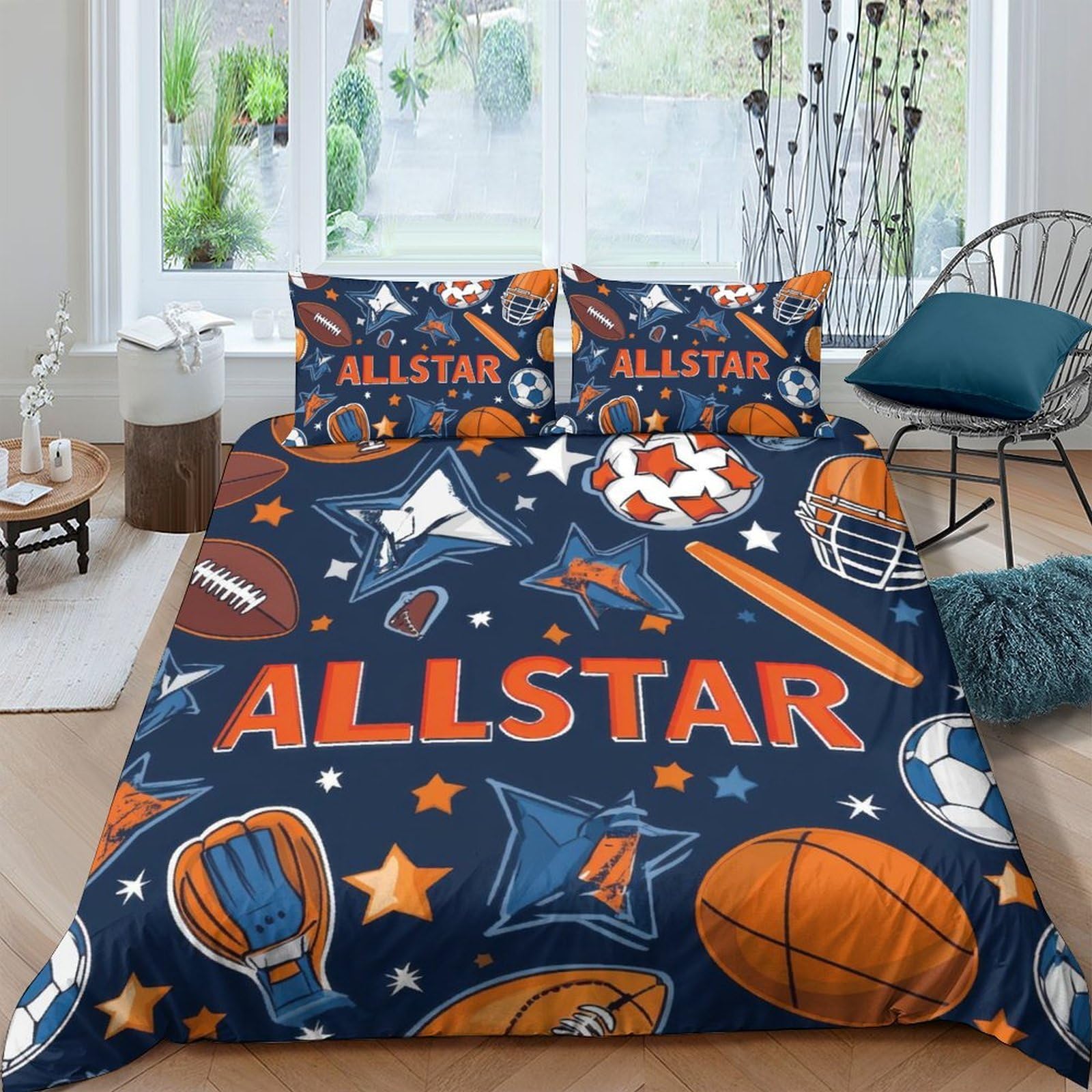 Ctjqhvkz Style-1 3D Printed Allstar Sports Fitted Sheet Microfiber Soft Breathable Basketball Baseball Bed Cover For Bedroom Dorm Home Decor Single（135X200cm）