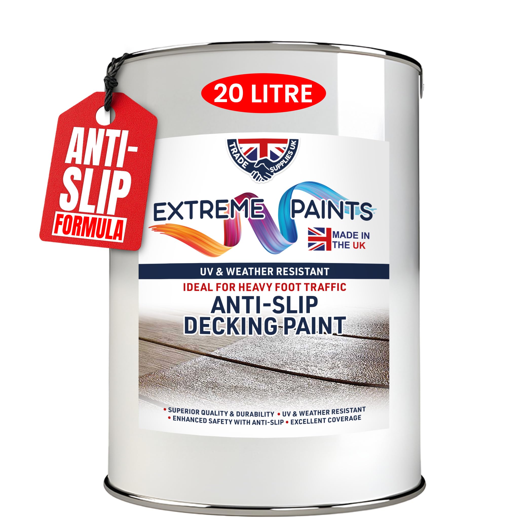 TRADE SUPPLIES UK - Extreme Anti-Slip Decking Paint – Long-Lasting Outdoor Wood Coating for Safety & Grip. Weather-Resistant, Non-Slip Protection for Decks, Patios & Walkways - 20L, Black