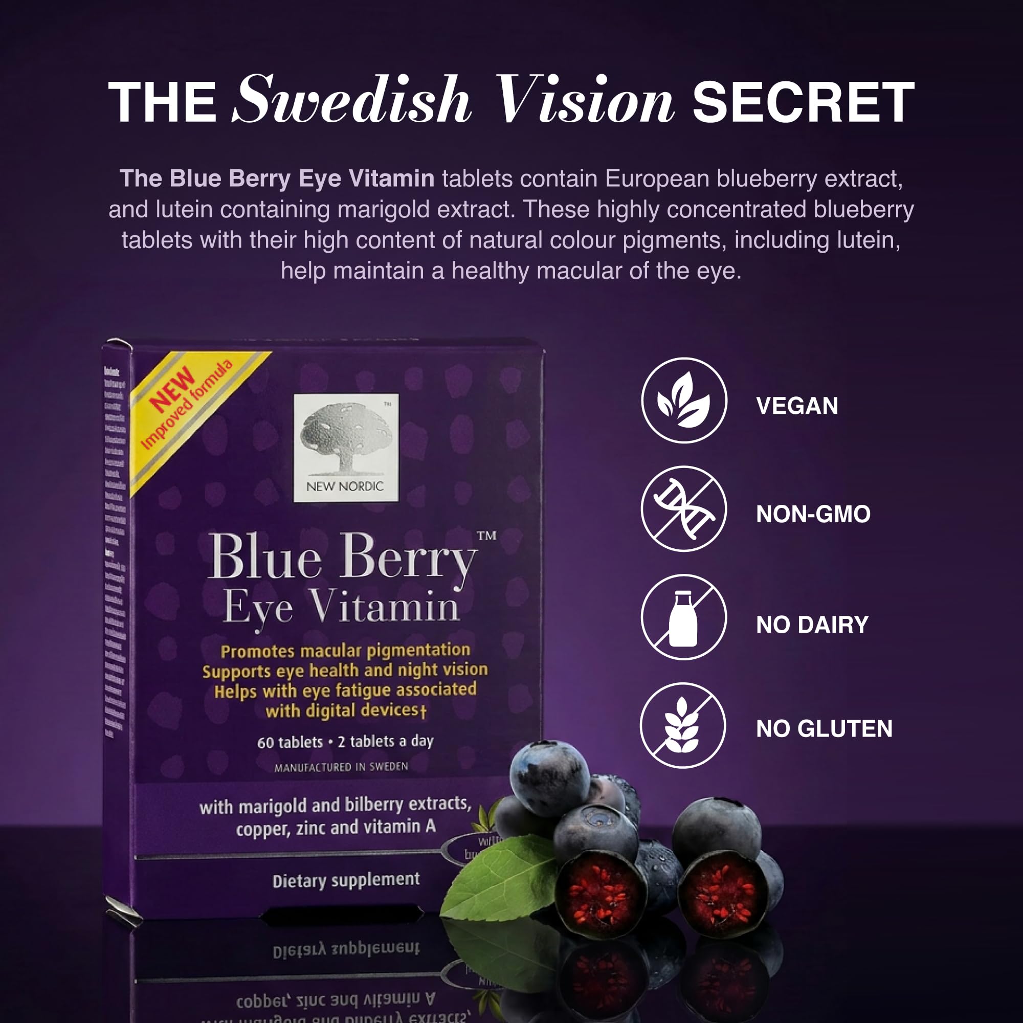 NEW NORDIC Blue Berry Eye Vitamin Supplement Daily Vision Support - 60 Ct. — Amazon image 3