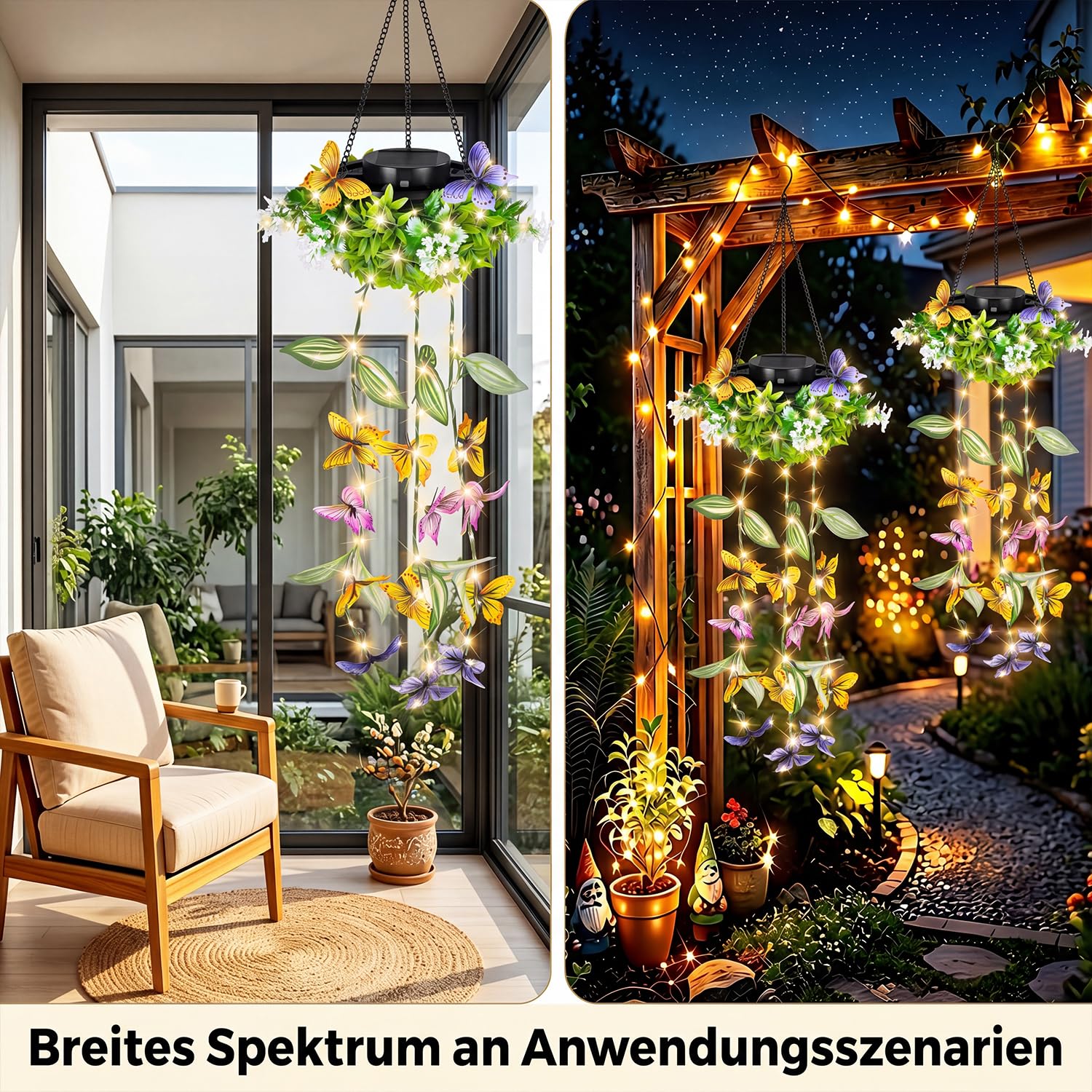 Gresonic 2er Solar künstliche pflanzen außen, efeu lichterkette 48 LEDs IP65 wasserdicht, solarlampen balkon, Kunstpflanzen warmweißen outdoor für Garten, Balkon Terrassen deko