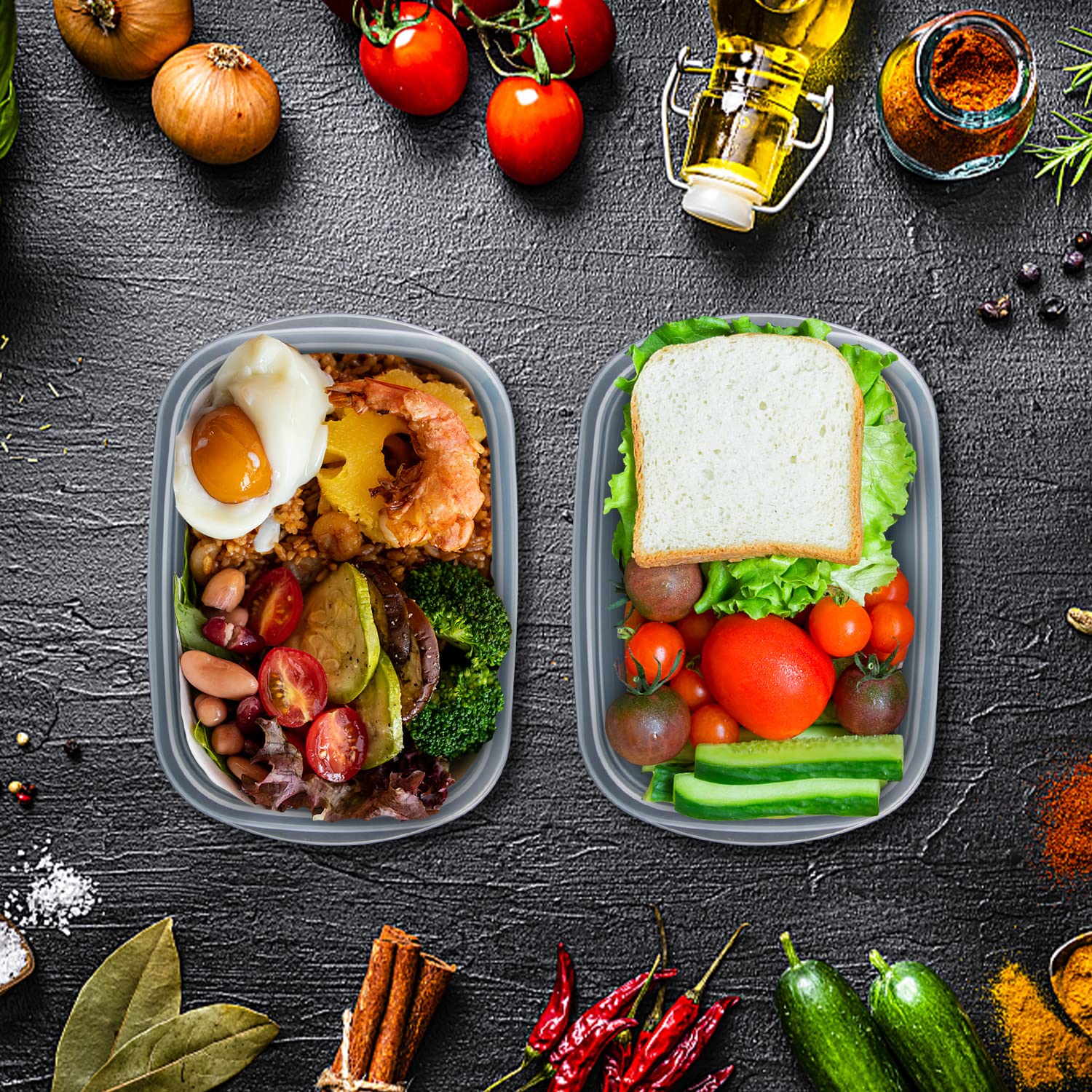 5 juegos de cajas rectangulares de plástico con tapas. Caja de almacenamiento de alimentos, juegos de contenedores, almacenamiento de alimentos, contenedores de alimentos, contenedores de cereales,