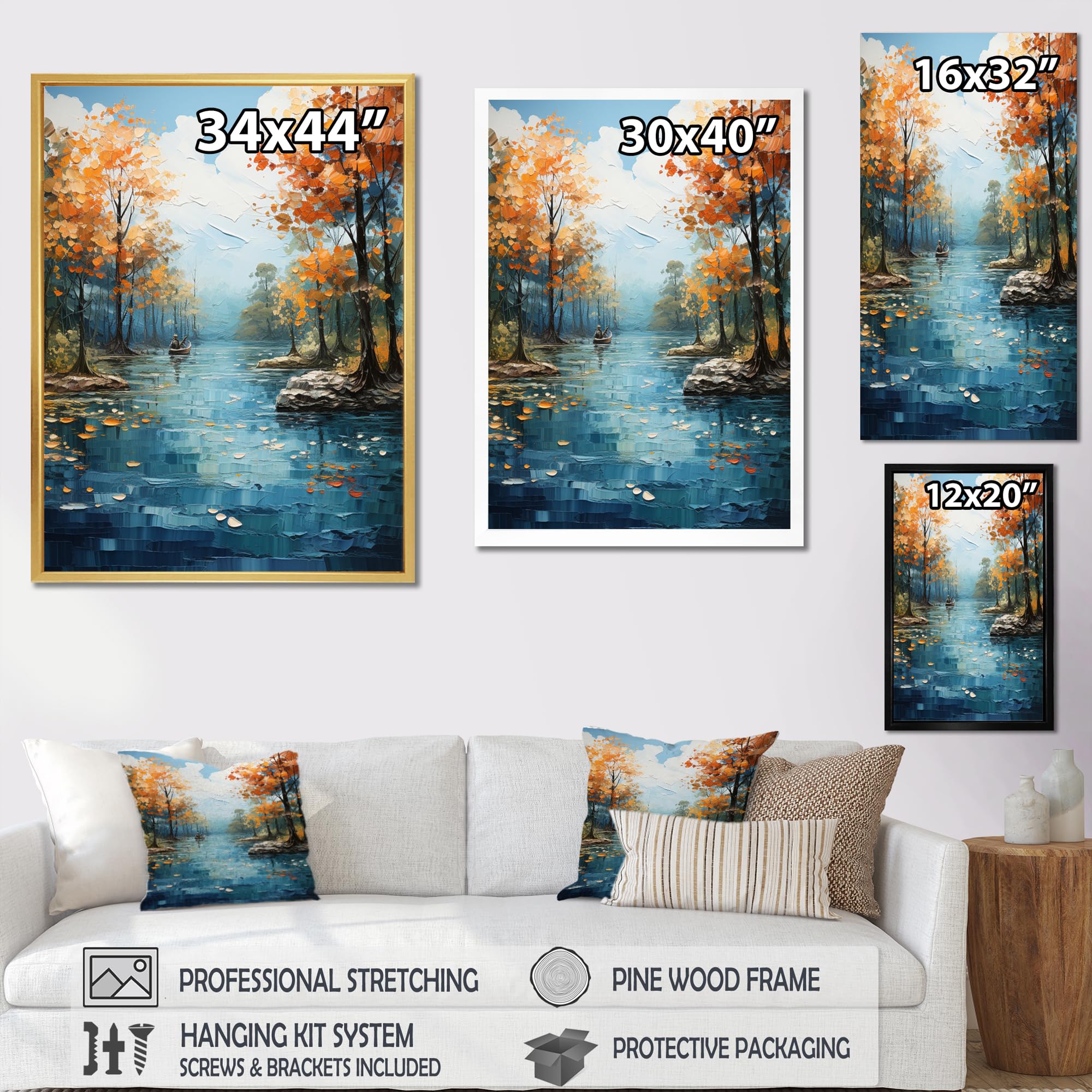 Amazon.com: DesignQ Lake Gold Framed Wall art decor, Lake Wall Art