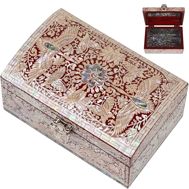 February Mountain Mother of Pearl Trinket Box - Vintage room decor Jewelry storage organizer Unique Gifts for Women