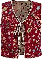 SweatyRocks Women's Floral Embroidered Tie-Front Crop Vest - Boho Western Cowgirl Concert Top