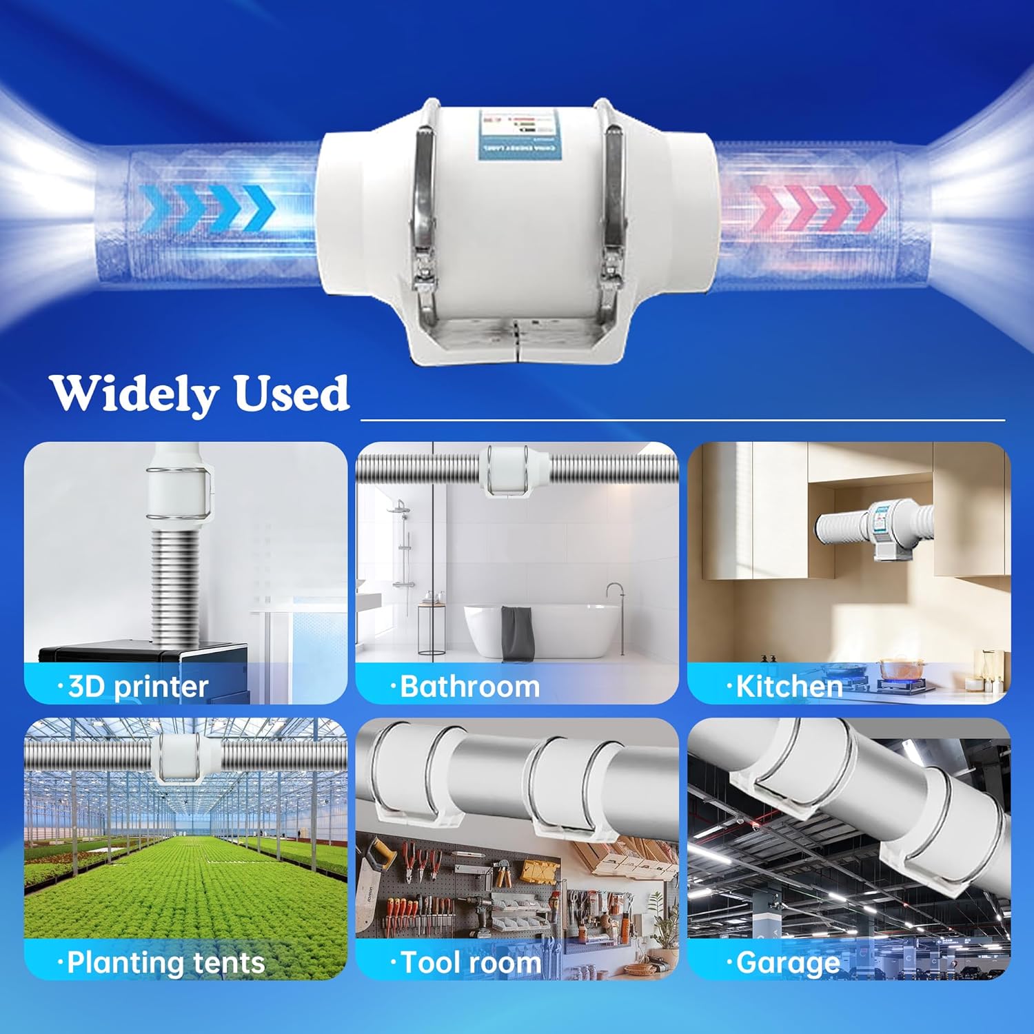 6 Inch Inline Duct Fan With Switch,High CFM Vent Fan Booster,Low Energy Ventilation Exhaust Fan, Low Noise for 3d Printer Enclosure,Bathrooms,Grow Tent,Garages, Attic, Kitchen,White.