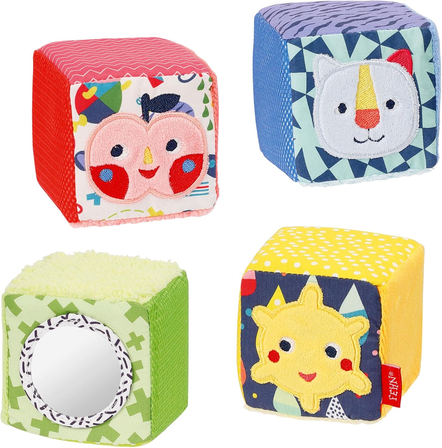 Fehn 055276 Color Friends Cube Set – Motor Skills Play Cube Set for Babies and Toddlers from Newborns Upwards – Size: 7 x 7 x 7 cm Each