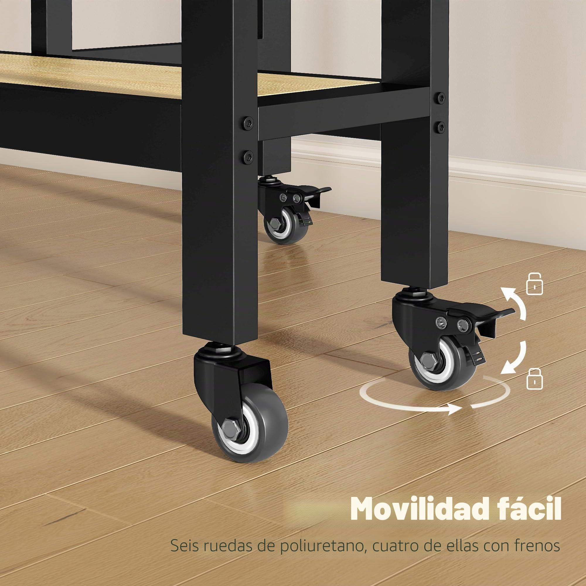 HOMCOM Mesa Plegable sobre Ruedas Redonda 100 x 100 x 75 cm Roble | Mesa de cocina para 4, 2 hojas abatibles, estante inferior, espacios pequeños, comedor