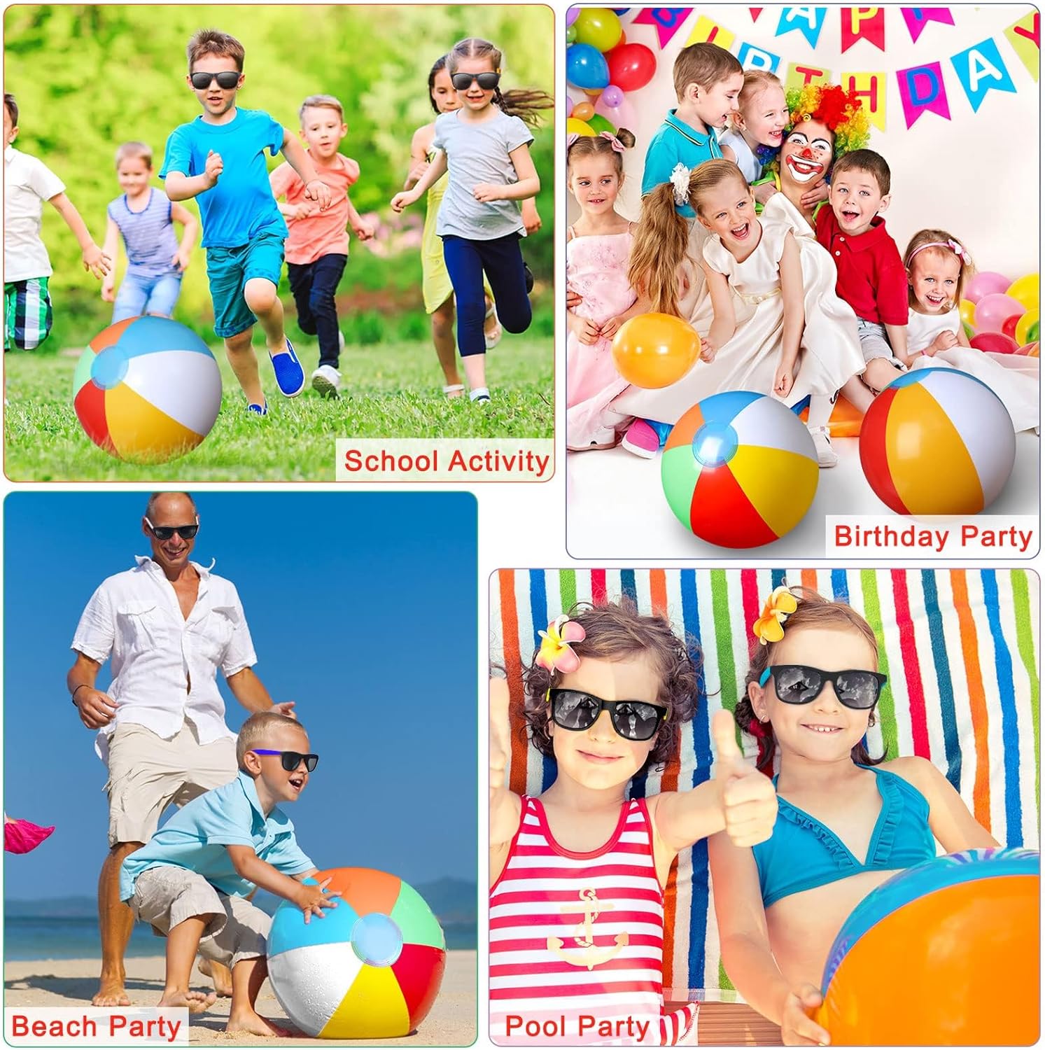 Oleitodh 48/72/96 PCS Sunglasses Beach Balls Party Favors 12" Inflatable Pool Beach Balls Bulk for Kids Adults Rainbow Pool Balls Park Backyard Summer Water Birthday Parties Supplies