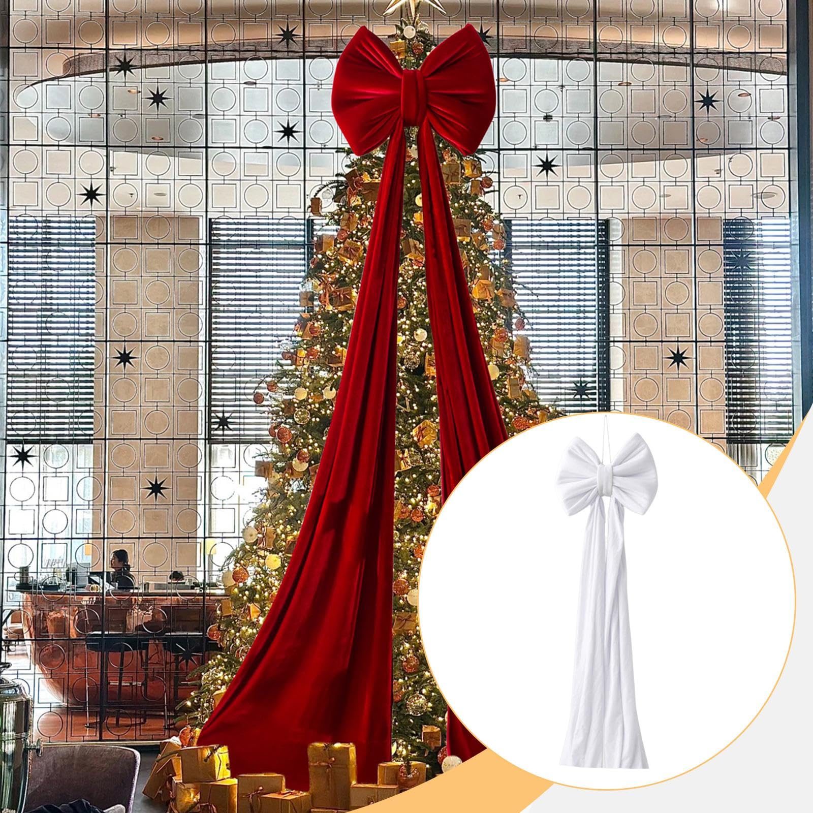 predolo Fiocco di Natale in Velluto, Fiocco Decorativo, Extra Large, Decorazione Natalizia per Porta d'ingresso, Festival, Finestra, Interni, Bianco