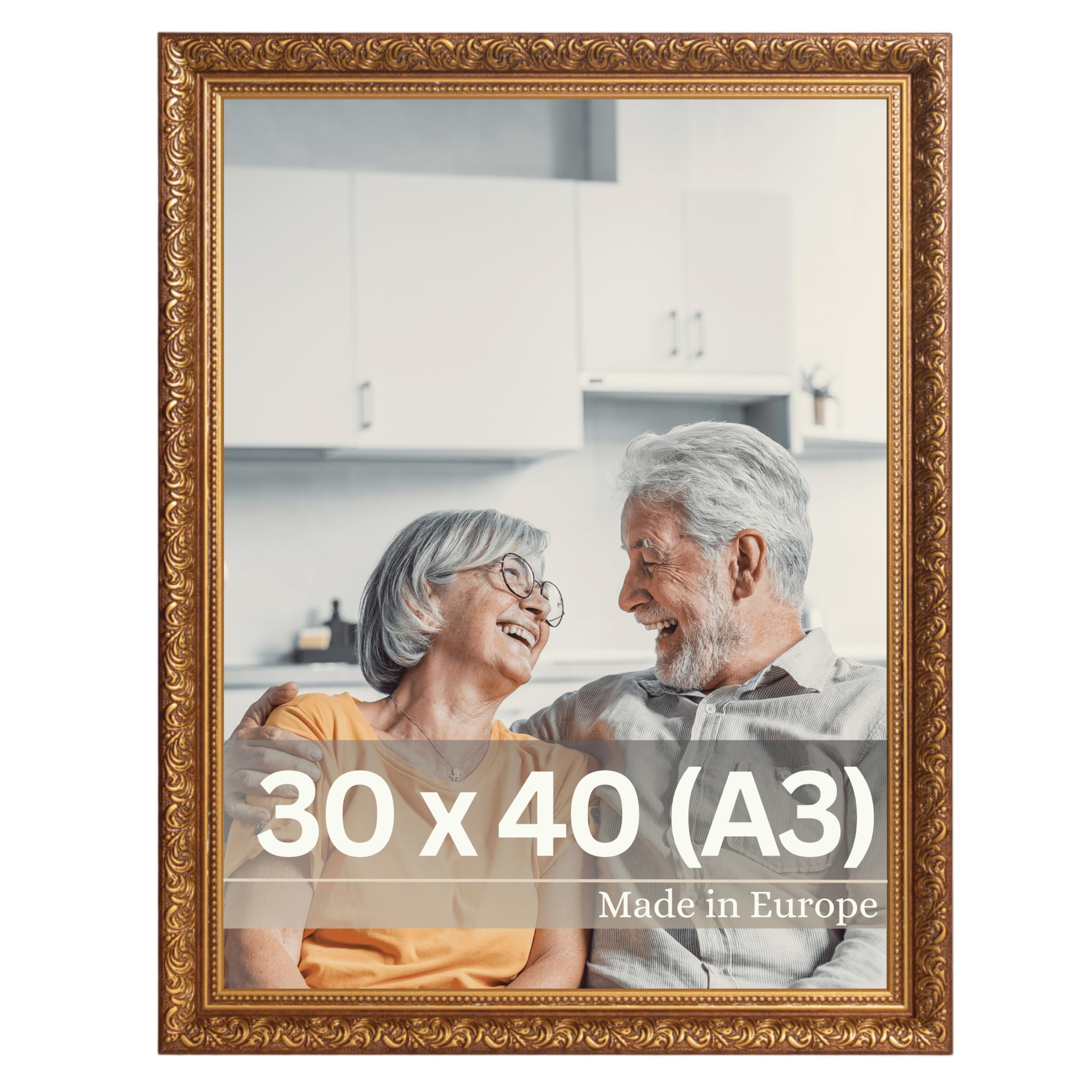 Victor cornice portafoto “Rubens” marrone oro 30x40 cm – profilo: 30 x 20 mm – stile barocco antico – vetro vero – decorazione per la casa