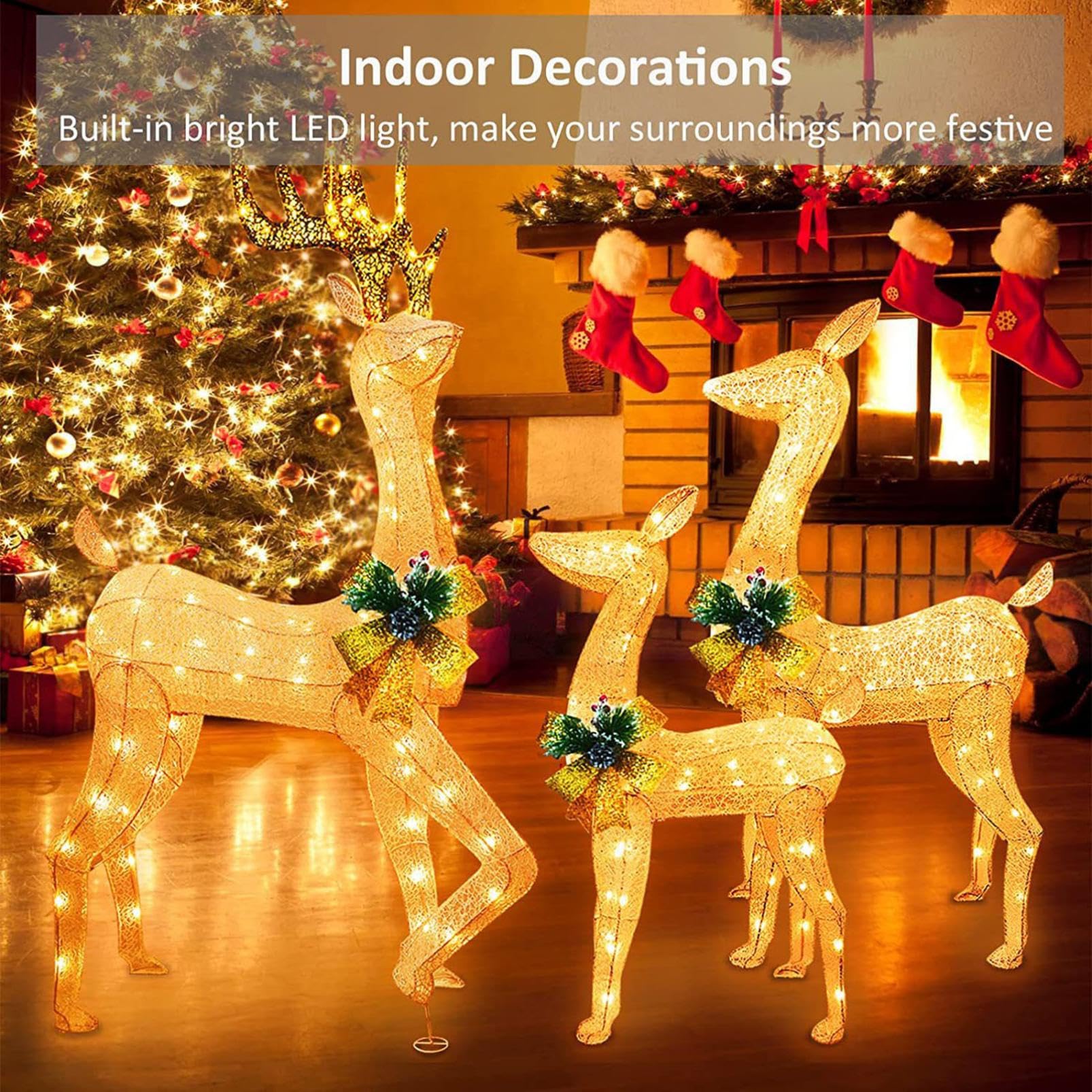 Beleuchtetes Weihnachts-Rentier Deko, LED-Reh im Freien mit Schleife, großes Hof- und Veranda-Display, festliche Urlaubslichter für Garten und Rasen, Xmas Outdoor Decor