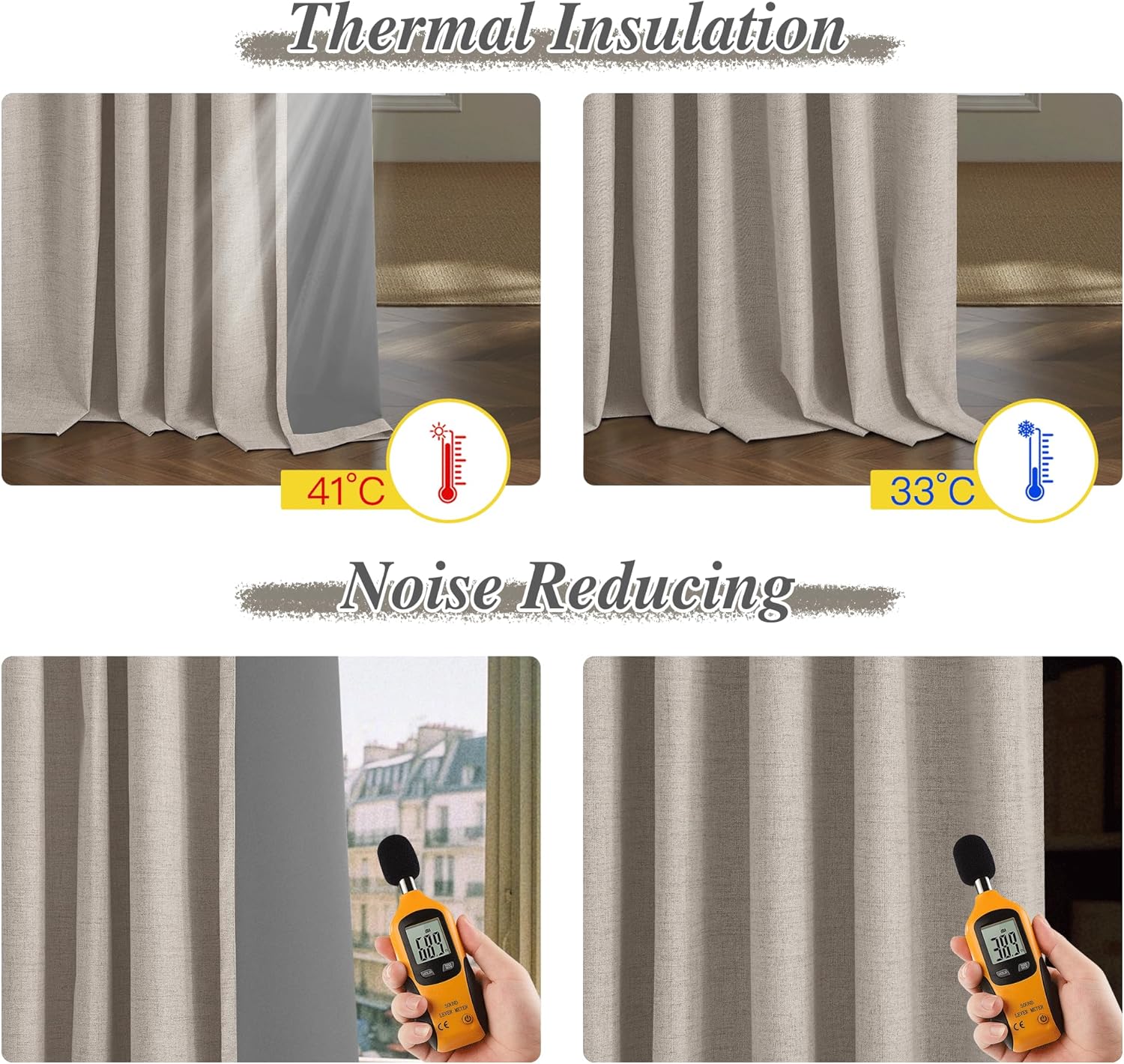 StangH Bundle100% Blackout Roman Shades & 100% Blackout Pinch Pleated Linen Curtains