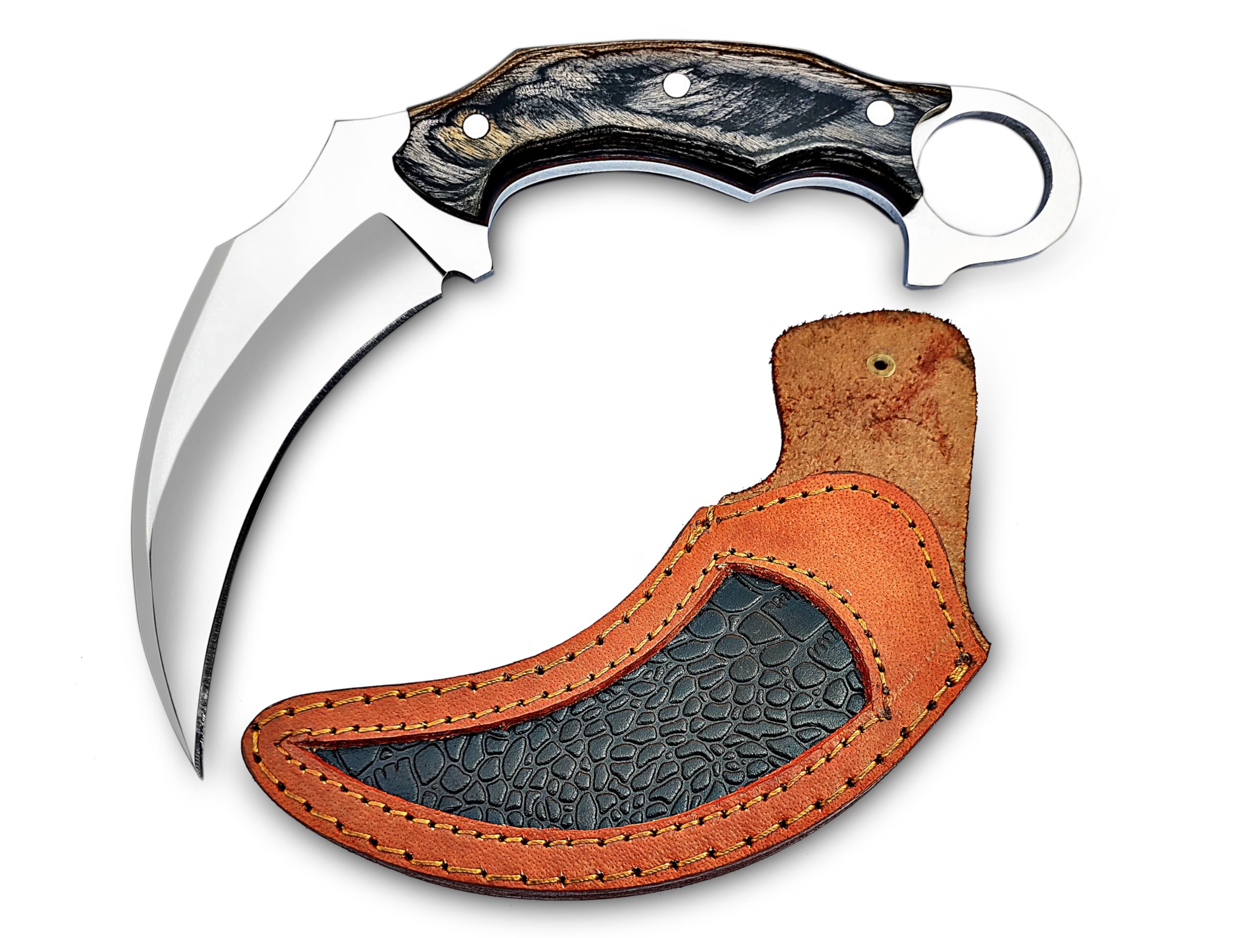 WARIVO KNIFEKarambit Knife - Fixed Blade with Sheath - Claw Knife wood Handle Sharp Blade - Camping Knives - Karambits for Men and Women - Best for Hiking Survival Hunting Fishing (Wood-Karambit)
