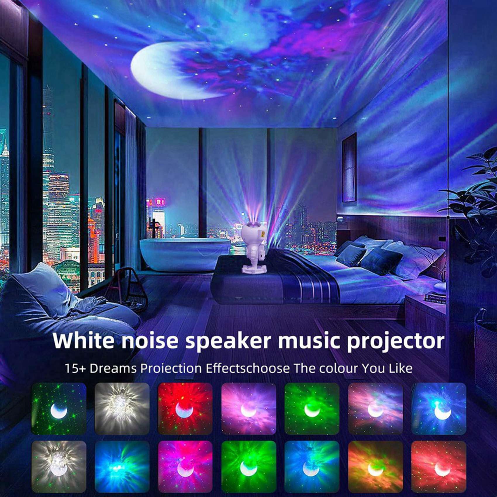 2X Veilleuse Projecteur D'Étoiles Astronaute avec Haut-Parleur Bluetooth, Minuterie, Télécommande - Idéal pour la Chambre et Les Cadeaux