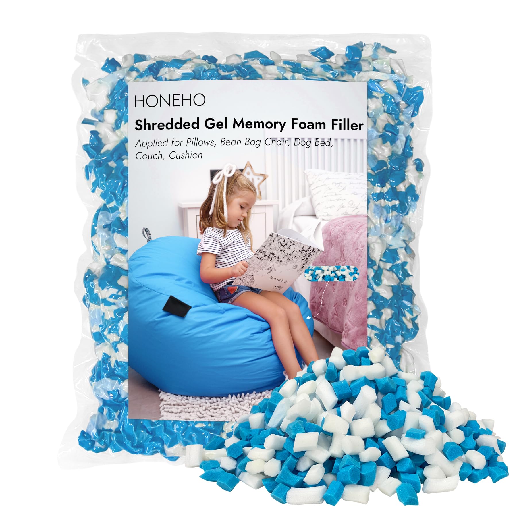 5LBS Shredded Memory Foam Filling Bean Bag Filler, Added Gel Particles Comfortable and Soft,Very Suitable for Filling Bean Bags, Pillows,Dog beds, Couch Cushion