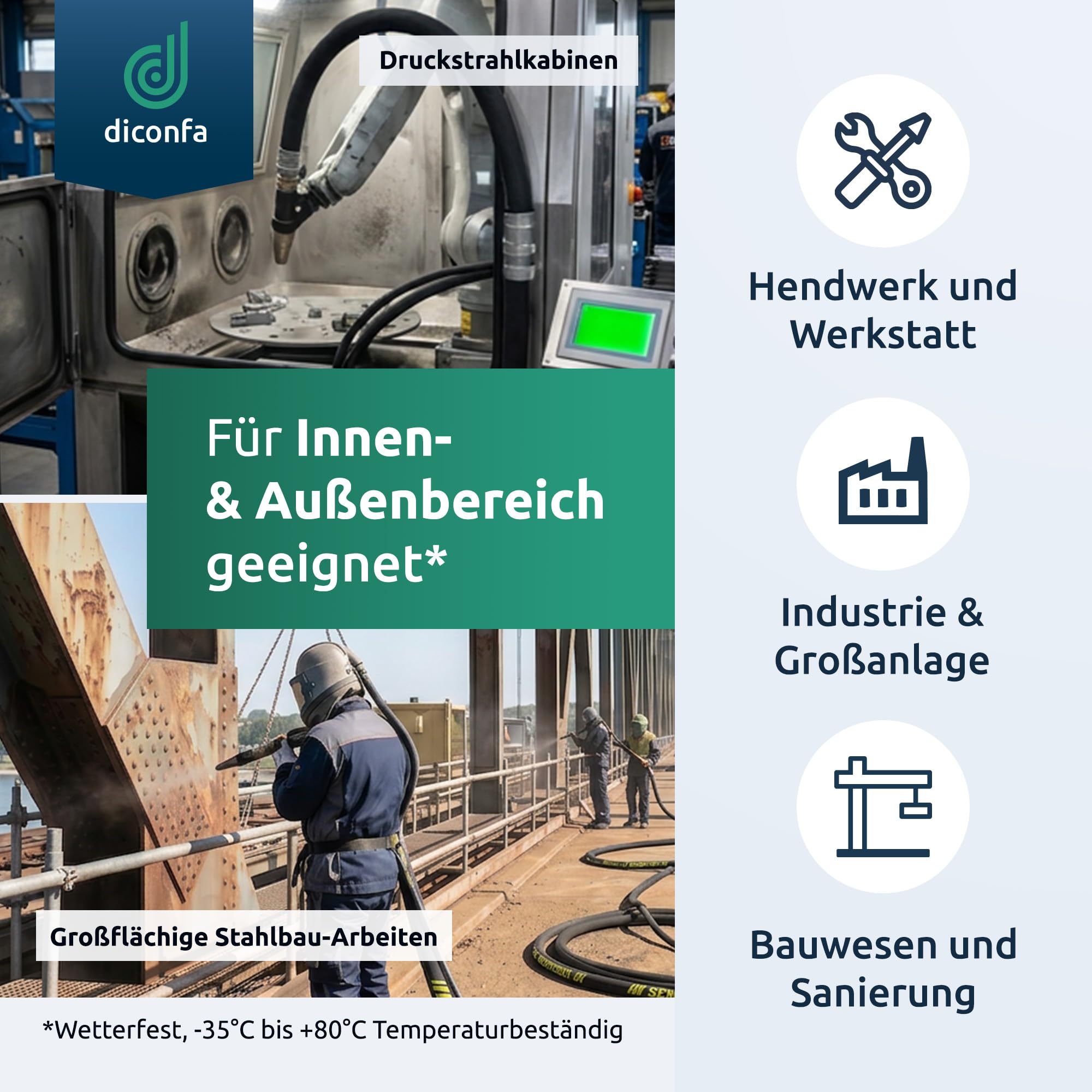 diconfa PROFI Sandstrahlschlauch SM1® STRAHLMEISTER® nach Maß - Durchmesser 13mm bis 42mm - Länge: 0,1m bis 40m - 13mm x 7mm, 4m lang - Gummischlauch Sandstrahlen EN ISO 3861 SEHR abriebfest