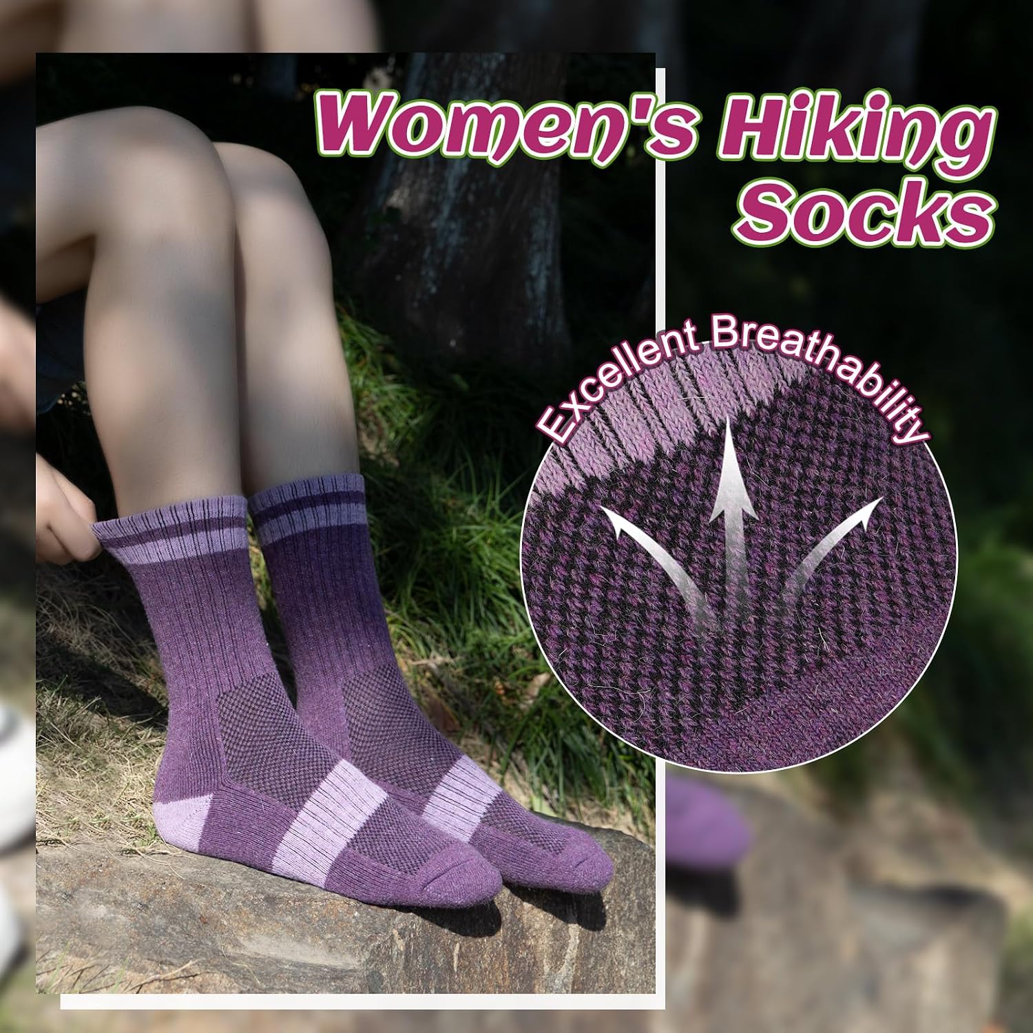 Merino Wool Socks For Women Hiking Winter Boot Thermal Warm Thick Cushion Cozy Work Crew Socks 5 Pairs