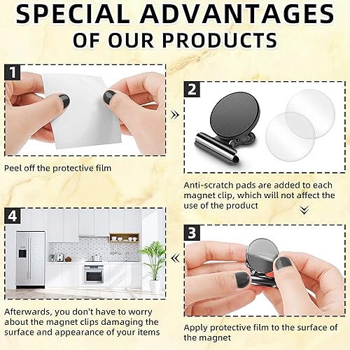 Miniatura 5 de Grtard Paquete de 6 clips magnéticos resistentes, clips magnéticos para refrigerador, imanes de refrigerador, clip magnético fuerte, imanes sin Negro