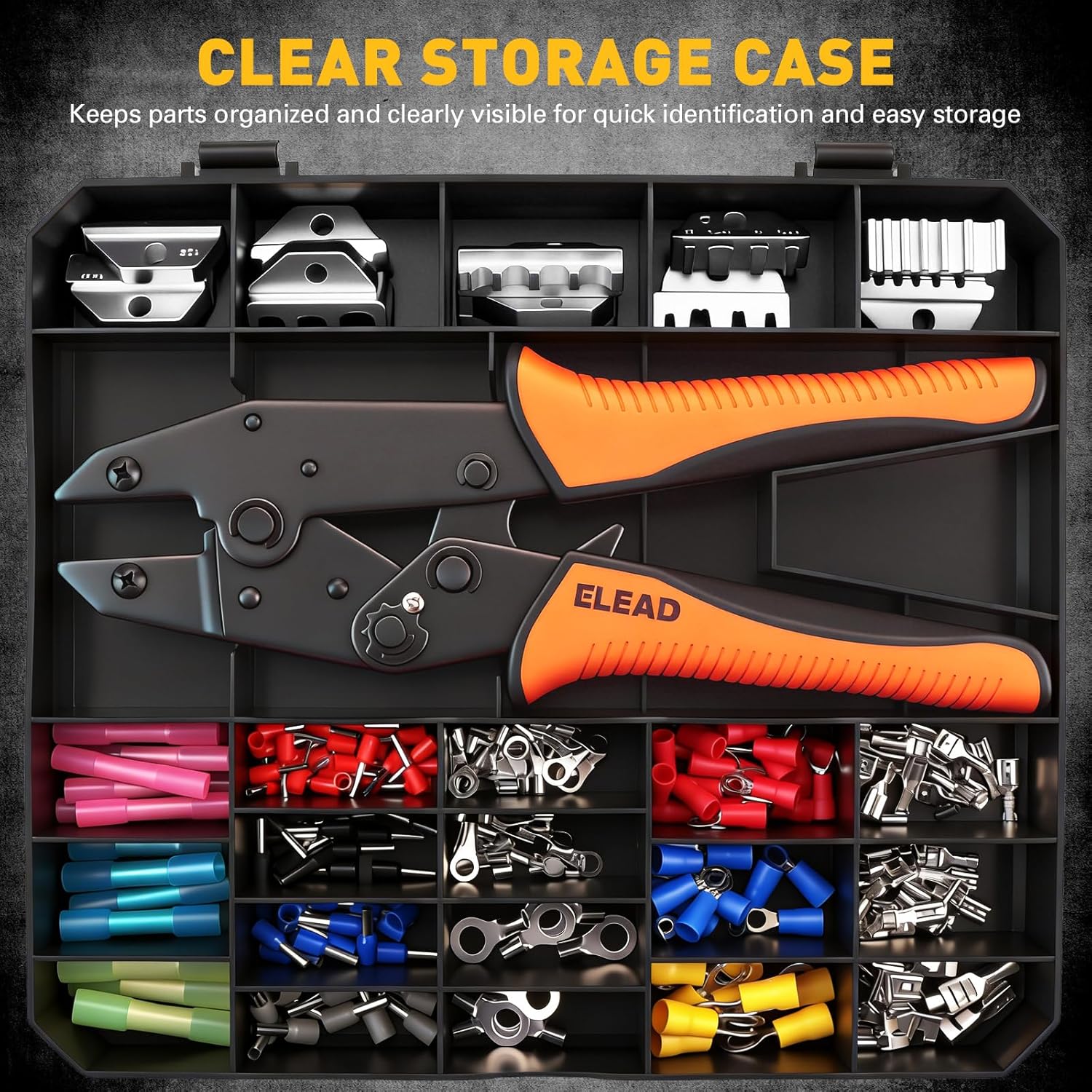 200-Piece Ratchet Wire Crimping Tool Kit, AWG 22-10 Ratchet Wire Terminal Crimper with 5 Quick-Change Jaws, Terminal Crimper for Heat Shrink, Insulated/Non-Insulated, Ferrules & Open Barrel Terminals