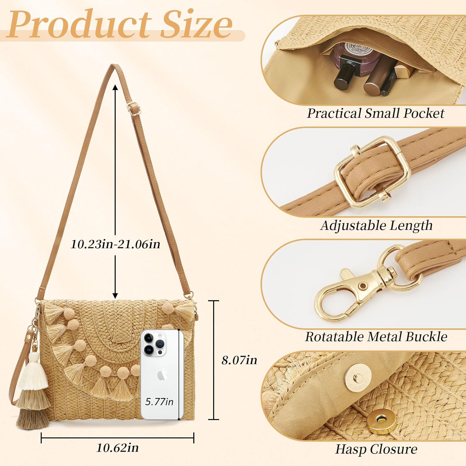 Small Straw Purse for Women Summer Clutch Purses Beach Woven Envelope Bag Raffia Shoulder,Straw Crossbody Bag boho - Image 3