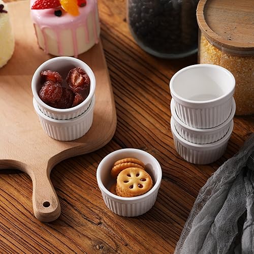 Miniatura 5 de Ramekins - Juego de 6 moldes de porcelana para souffle, crema brulee, pudín, tazas para natillas, juego de cuencos para hornear, aptos para horno,