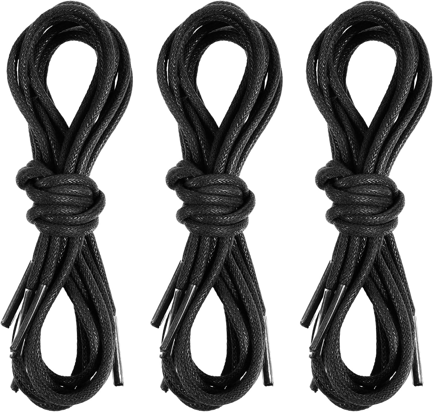 3 Pairs Waxed Round Oxford Shoe Laces, 90CM/35.43'' Thin Cotton Shoelaces, Formal Business Shoe Strings for Men Dress Shoes for Hiking Sporting Running (Black)