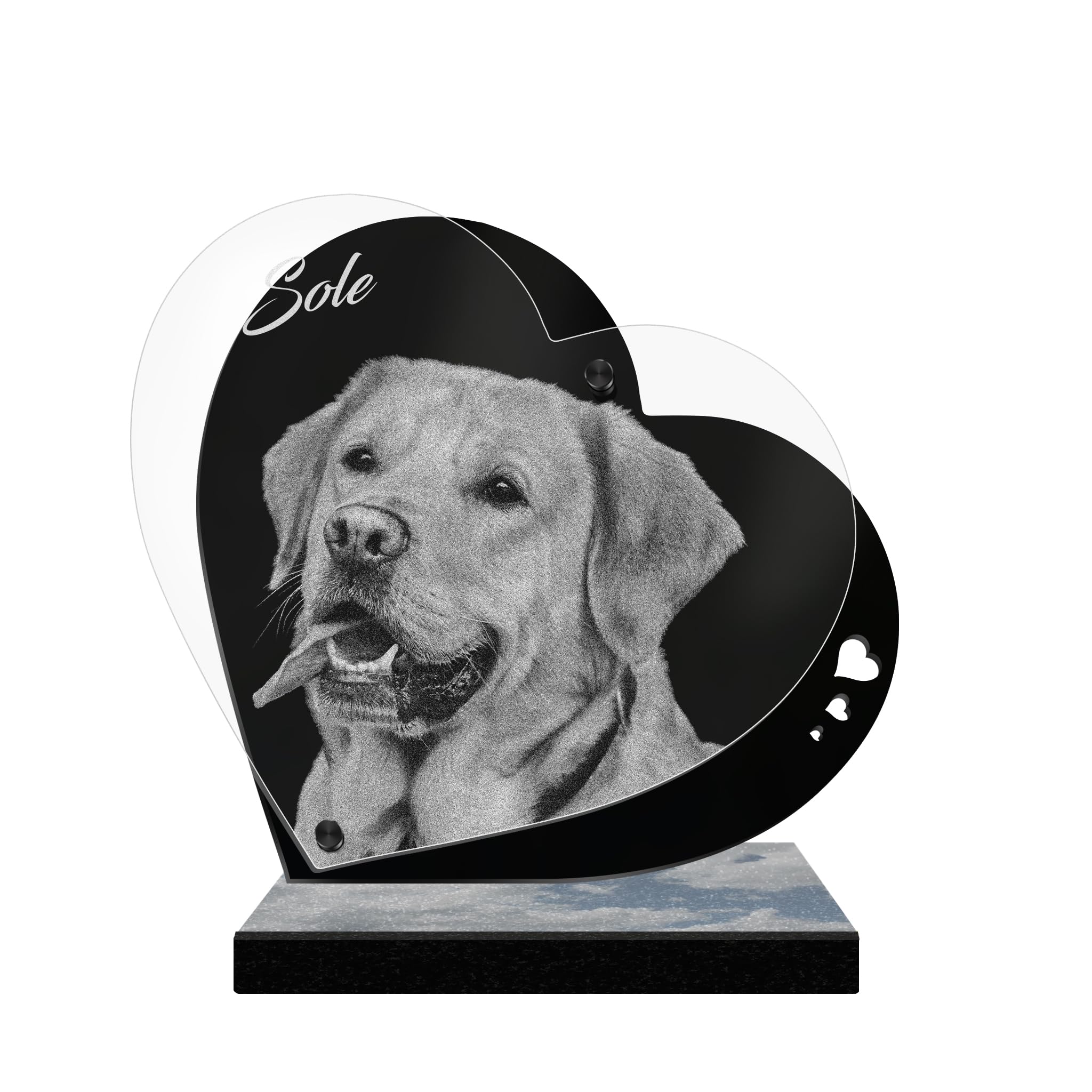 ETERNEL - Targa Funeraria Personalizzata Cuore Perpetuo per Animali - Cane, Gatto, Coniglio, Animali domestici, Foto e Testo personalizzabile, targa funeraria incisa al laser per omaggio