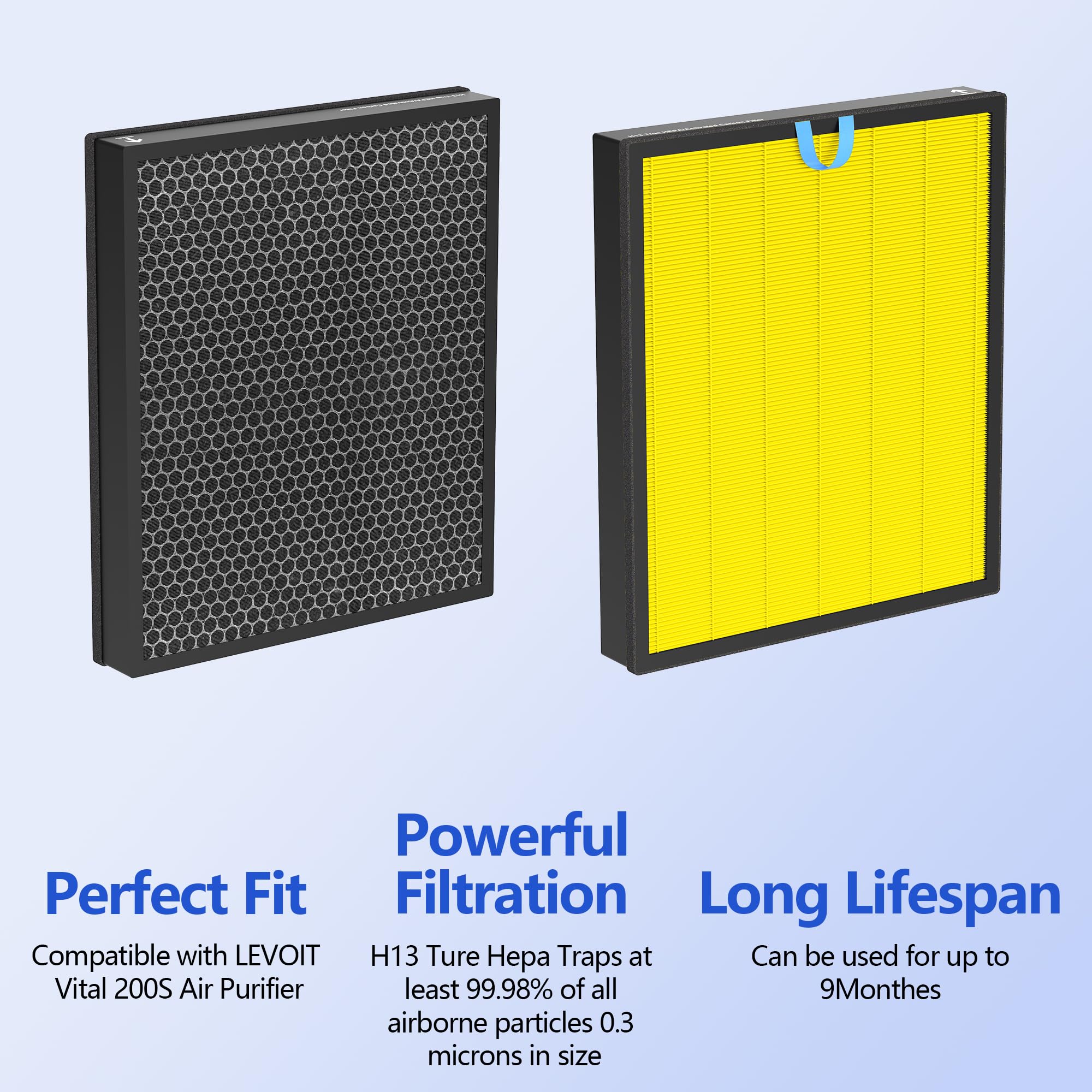 Vital 200S Haustierpflege-Ersatzfilter für LEVOIT Vital 200S und Vital 200S-P Luftreiniger, effizienter Feinstaub-Aktivkohlefilter, c, 2er-Pack