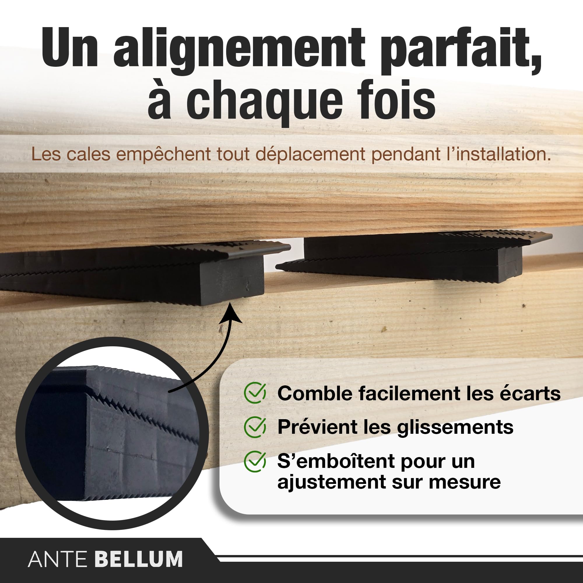 Ante bellum Lot de 100 Cales d'Espacement en Plastique – Cales de Montage pour Sols, Fenêtres et Portes, Alignement et Montage, Adaptées aux Travaux de Bricolage et Montage de Meubles