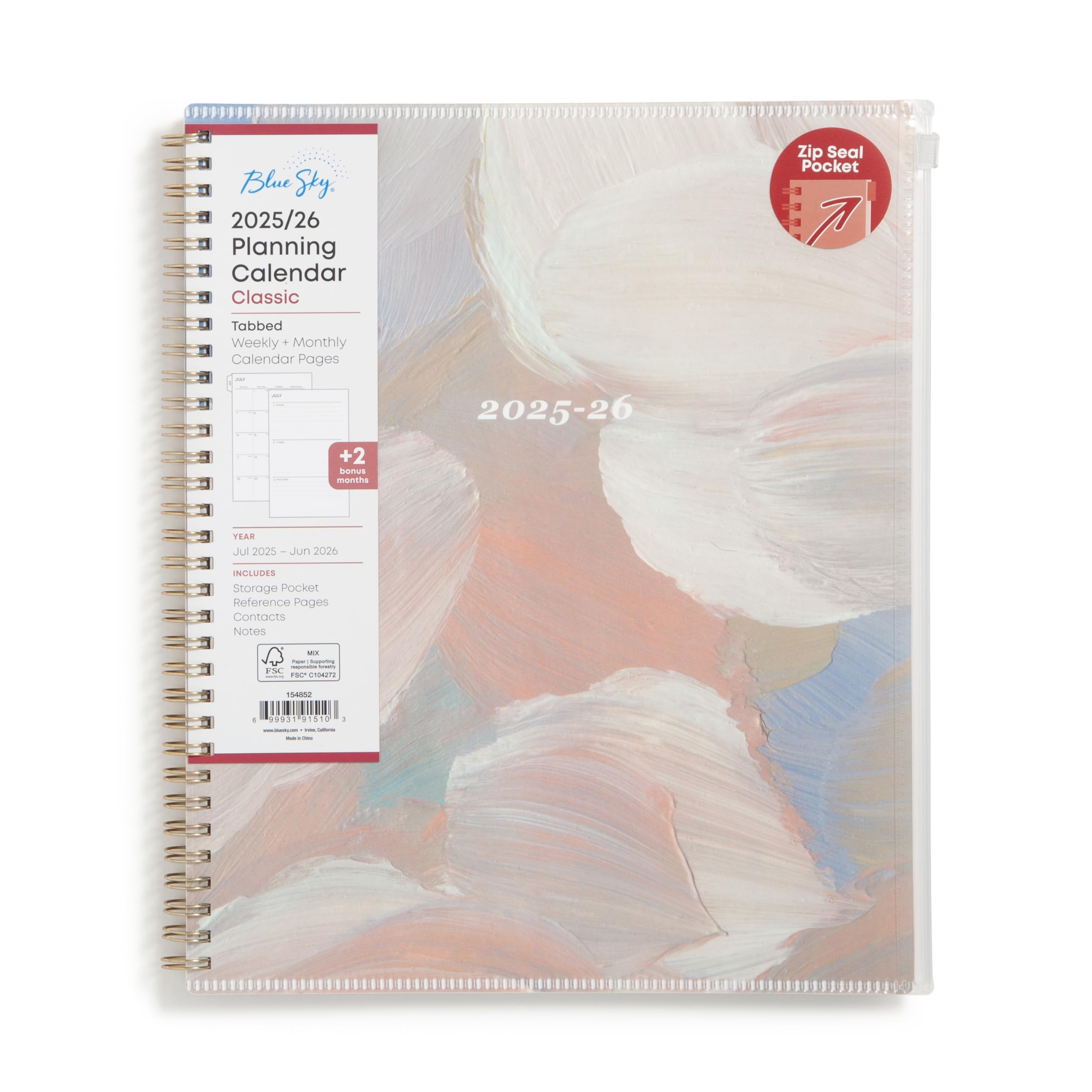 Blue Sky Jahresplaner 2025-2026, Wochen- und Monatsplaner, Juli 2025 - Juni 2026, 21,6 x 27,9 cm, flexibler Einband mit Reißverschlusstasche, Spiralbindung, Aufbewahrungstasche, Nickelson