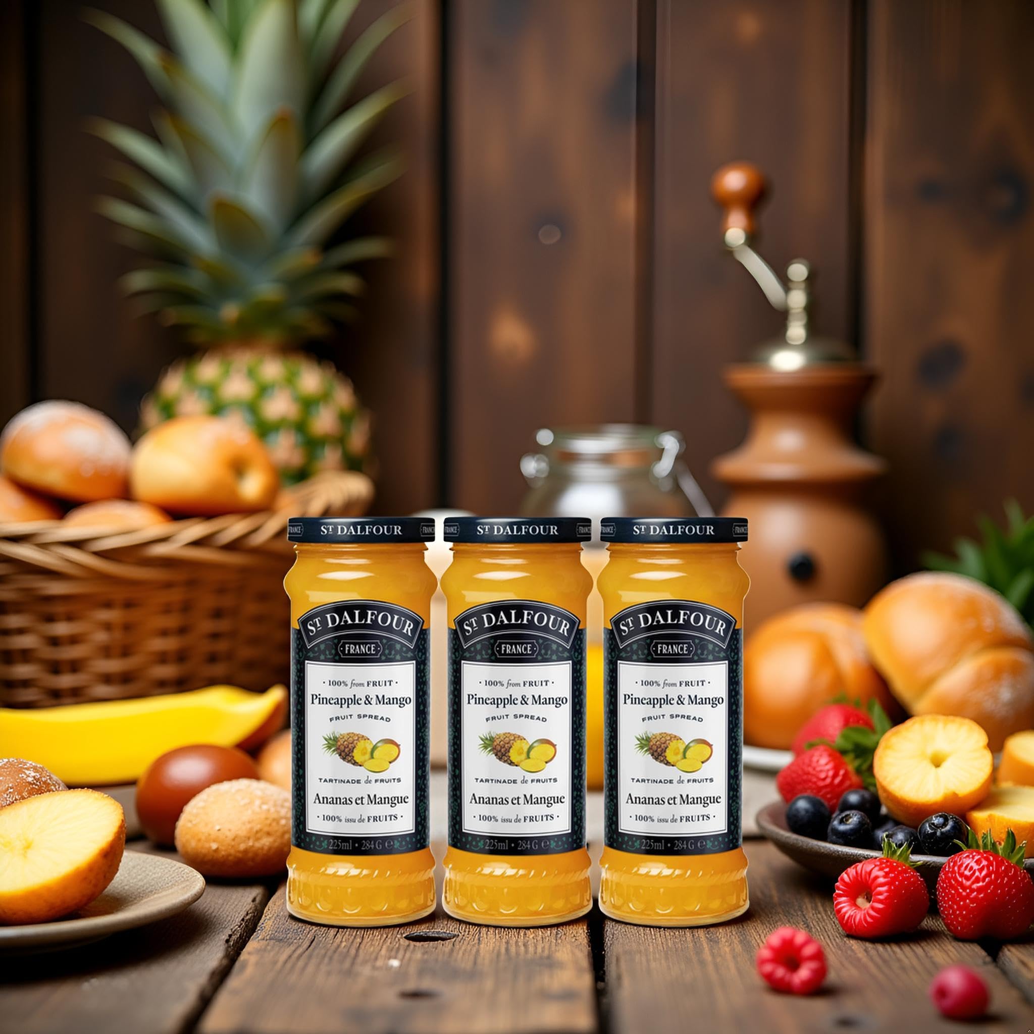 VALUBNDL: St. Dalfour Pineapple & Mango Fruit Spread (Bulk 3-Pack) – 225ml Jars – 100% Fruit & No Added Sugar – VALUBNDL Signature Bundle - 5