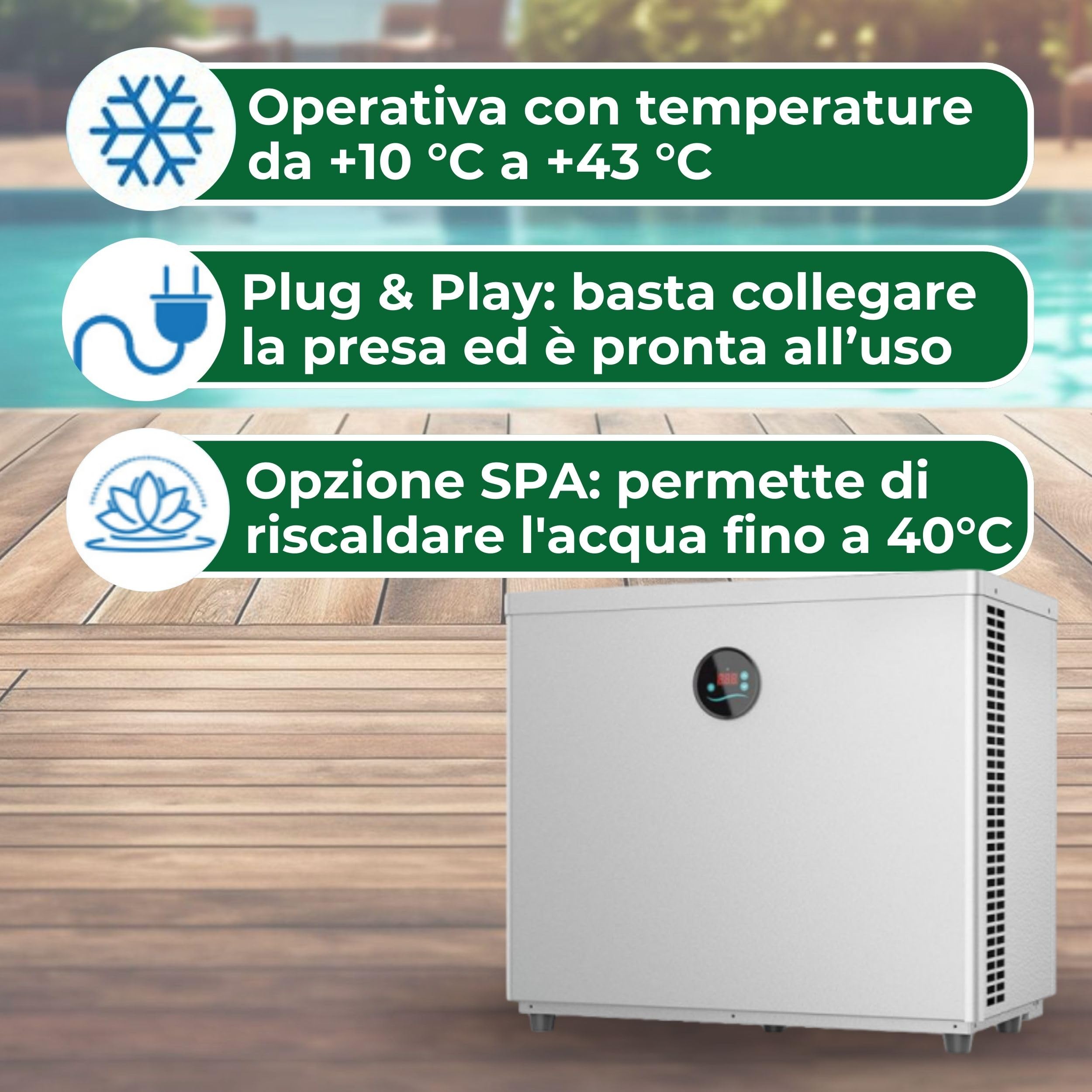 Polartex Pompa di Calore per Piscina AQUAMINI per Riscaldare Acqua Piscina Fuori Terra o Interrata (15 m³)