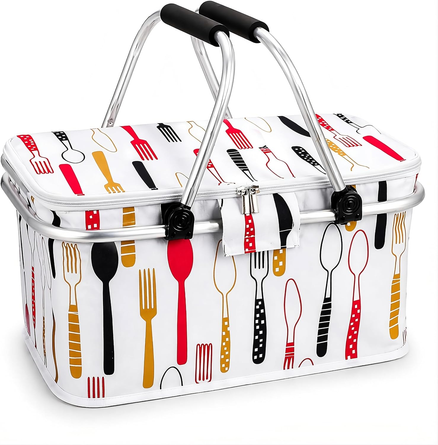 20L Insulated Picnic Basket, Foldable Cooler Basket with Aluminum Frame