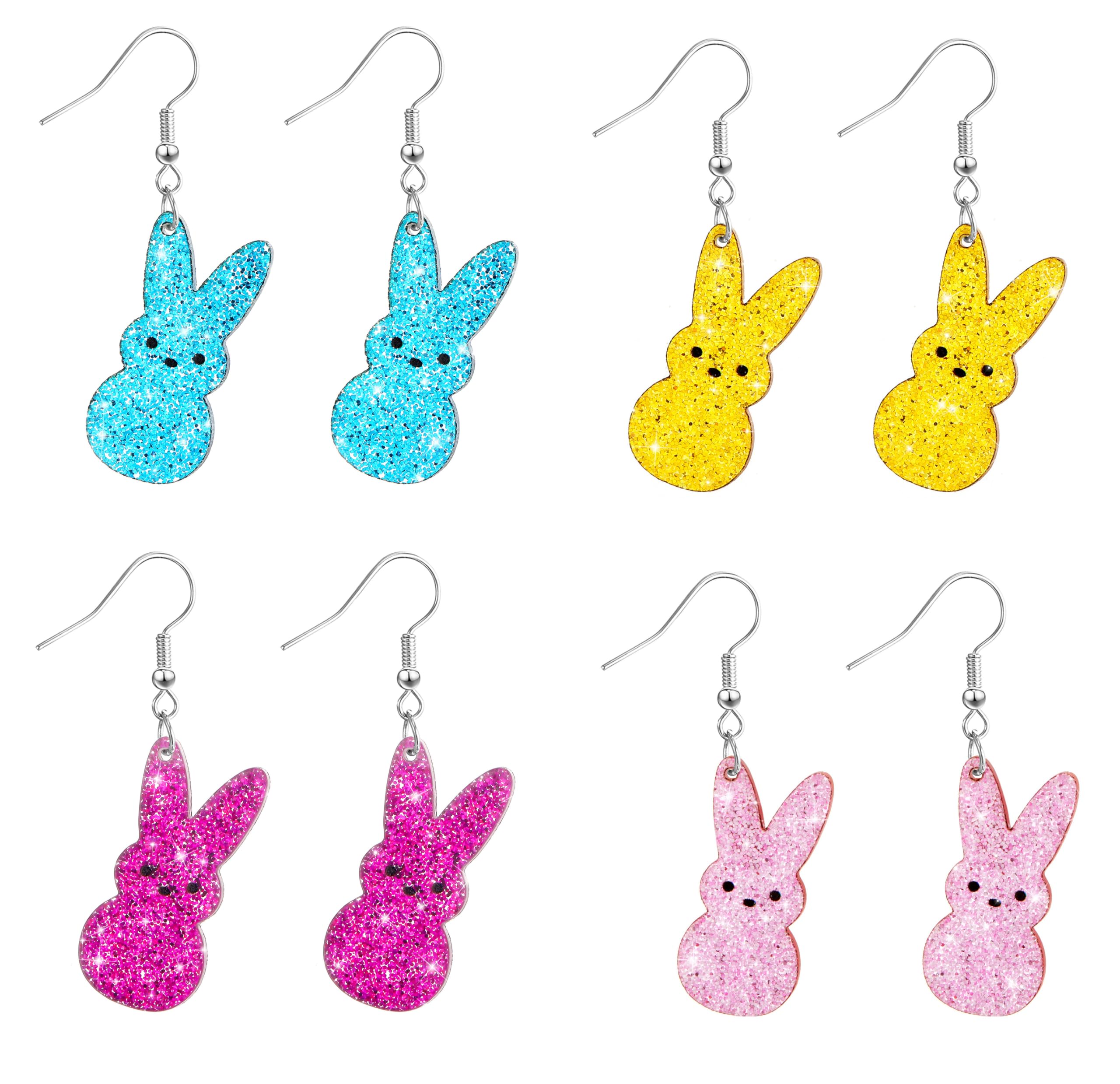 Cute Bunny Easter Spring Earrings Glitter Acrylic Dangle Earrings for Women Easter Gifts with Assorted Colors