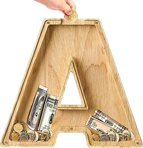 Bemaystar Personalised Letter Money-Box For Kids,Wooden Initial Letters Piggy-Bank For Kids Boys Girls, Coin Bank, Personalised Gifts For Kids(D...