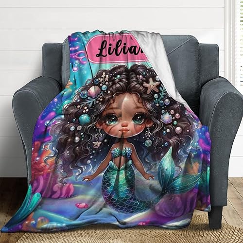 Miniatura 10 de Regalos de sirena para niñas africanas, manta de bebé personalizada con nombre para bebés recién nacidos, manta personalizada para niñas negras,