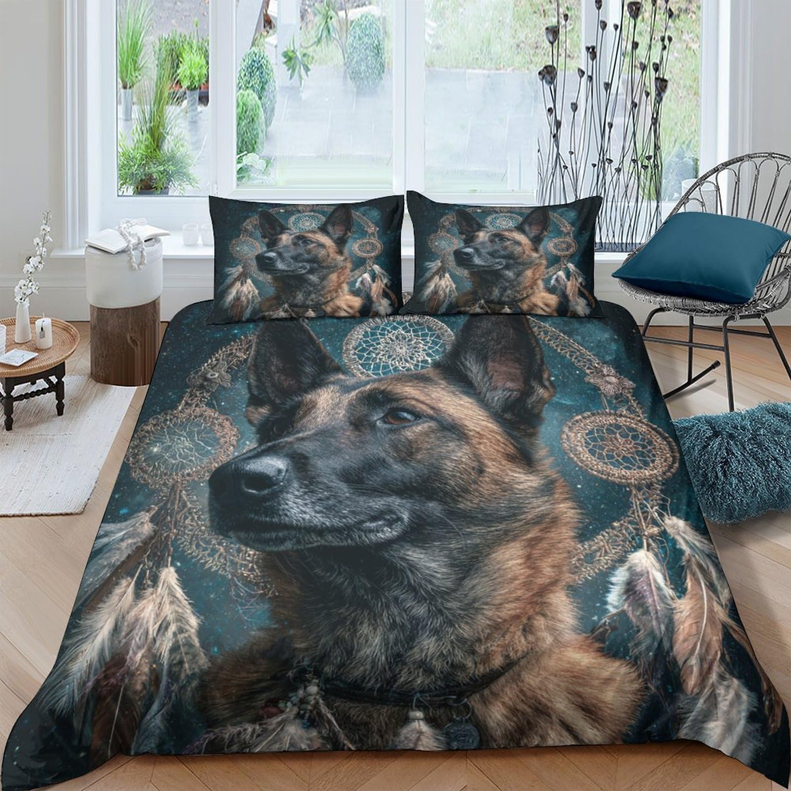 Ctjqhvkz Style-10 3D Printed German Shepherd Fitted Sheet Microfiber Anti-Slip Dreamcatcher Mattress Cover For Bedroom Dorm Decorative Protection Single（135X200cm）
