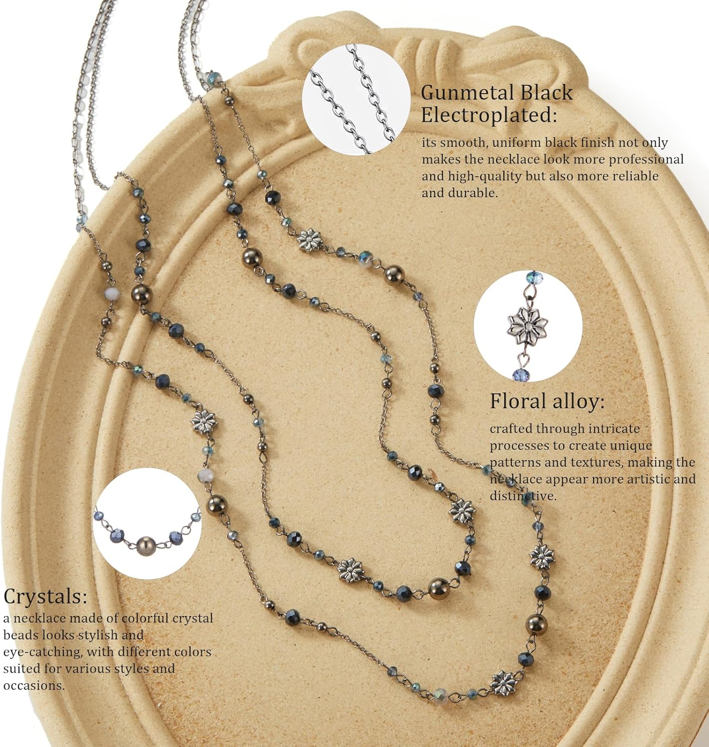 Noessla Layered Long Necklaces for Women Silver Black Beaded Necklace Vintage Flower Costume Jewelry Birthday Gifts for Women - Image 5