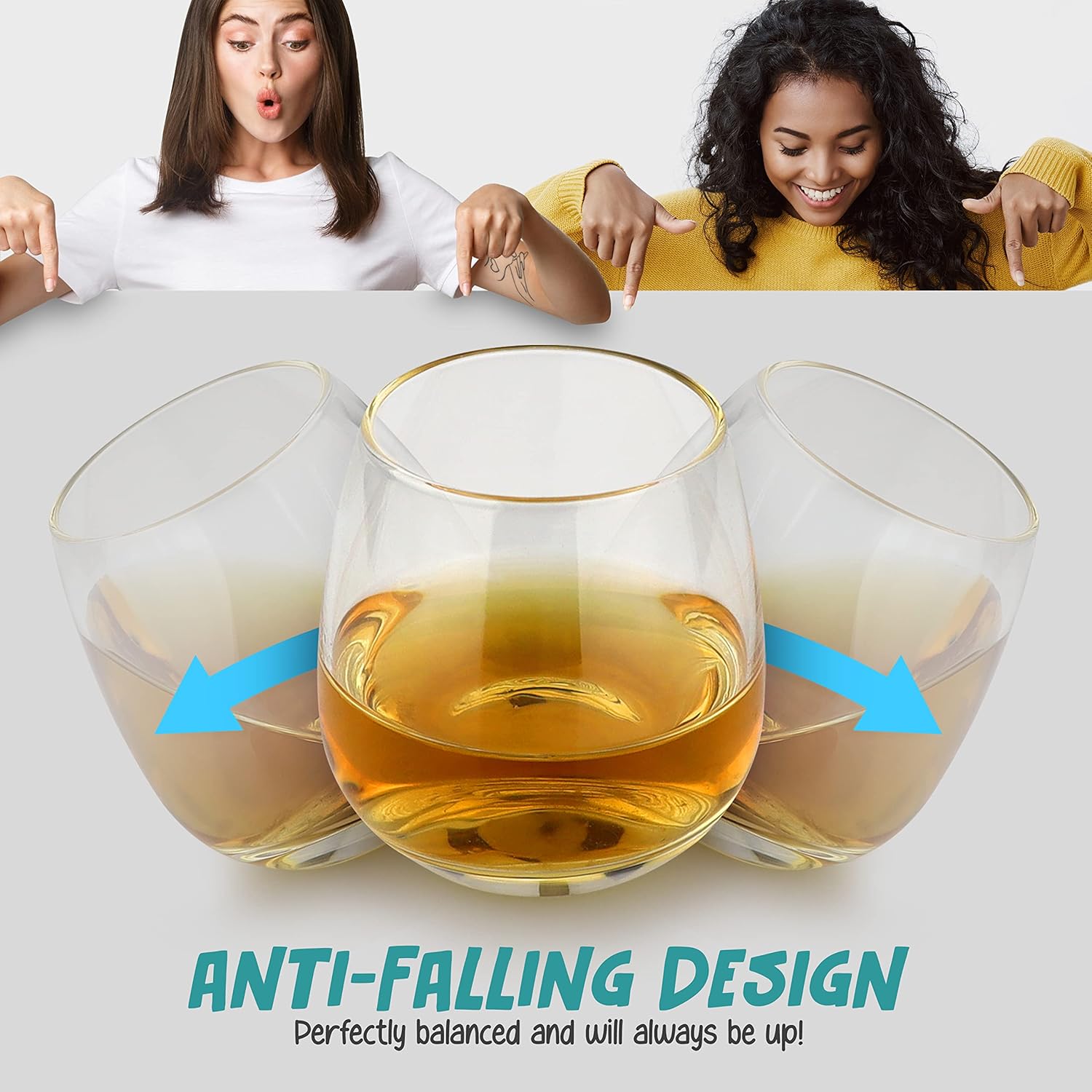 Cool Shot Glasses Set, Round Bottom Balancing Heavy Base Clear Glass, Tequila Vodka Scotch and Liquor Cordial Mini Cups, 2 oz, 6 pcs Gift set - Image 4