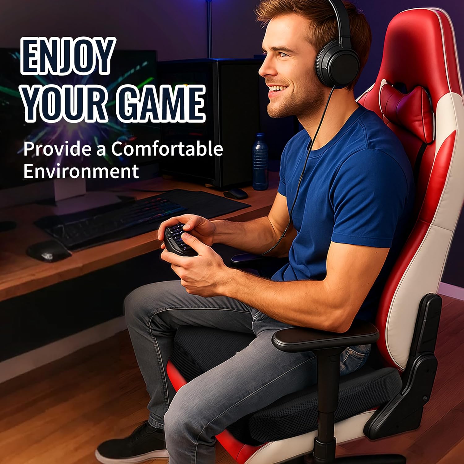 Gaming Chair Seat Cushion with Breathable Mesh Cover, High-Density Foam Core, Ergonomic Winged Support, Non-Slip Bottom, Removable Washable Zippered Cover for Gaming, Office & Computer Chairs