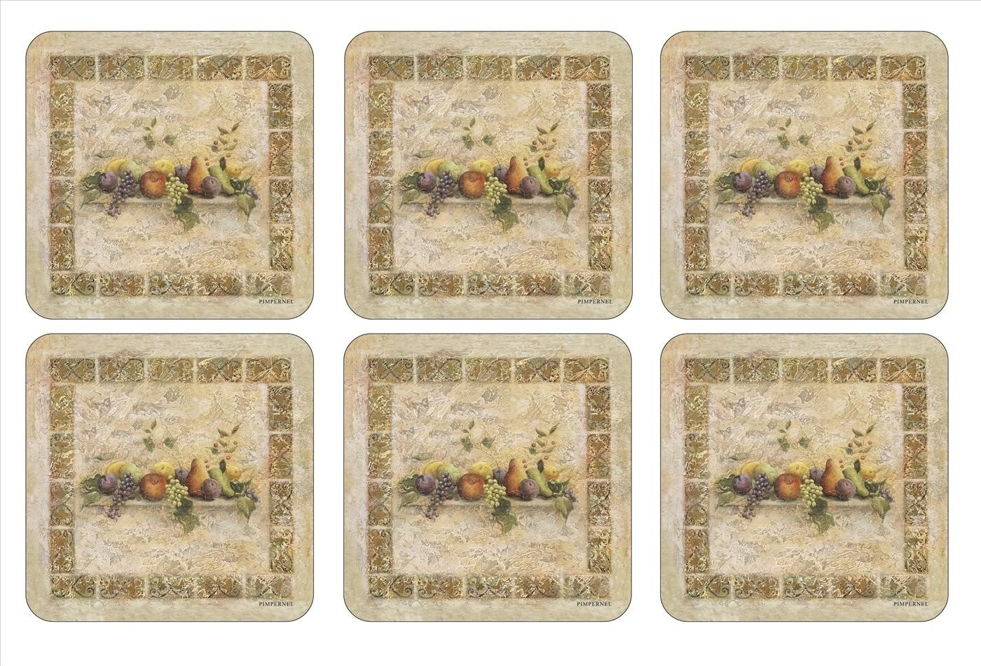Pimpernel Tuscan Palette Collection Cork-Backed Coasters - Set of 6 Fruit Theme