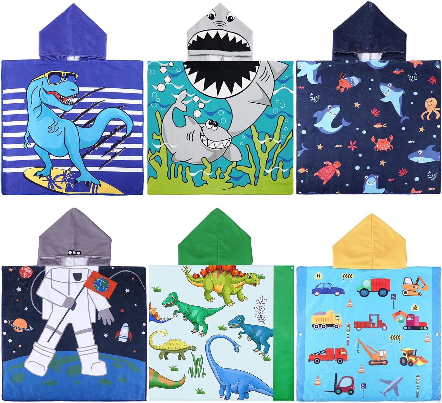 Oudain 6 Pcs Kids Hooded Bath Towel with Hood Microfiber Beach Baby Pool Beach Towel for Boy Girls Toddler Kids