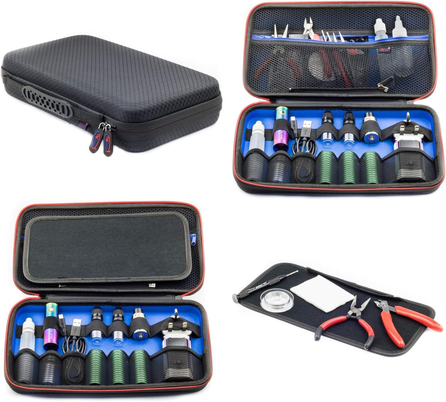 DigiCharge Large Vape Carry Case – 12" x 7" x 2.5" – Fits E-Cigs, Mods, Coils, Batteries, Tanks, Tools & Juice Bottles – Shockproof Travel Storage Bag with Removable Divider/Work Mat – Case Only