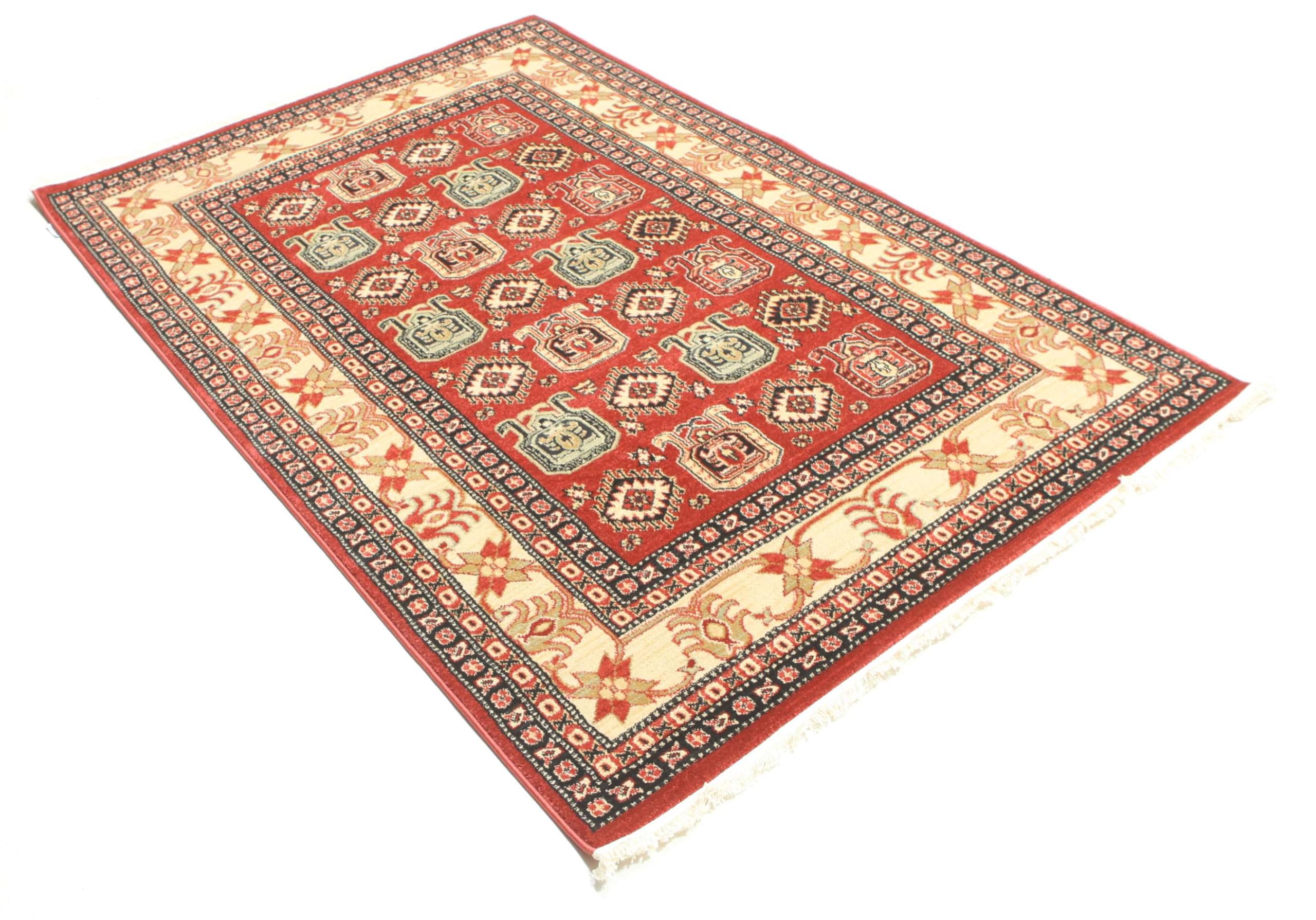 RugVista Kazak Simav, Tappeto, Orientali, 140 x 200 cm, Rettangolare, Pelo medio, Soggiorno, Sala da pranzo, Camera letto, Lavabile solo a secco, oeko_tex_100, Rosso/Beige