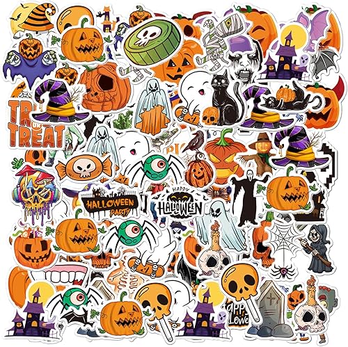 100 calcomanías de Halloween para niños, calcomanías de calabaza que no se repiten para botellas de agua, vinilo, impermeable, decoración de